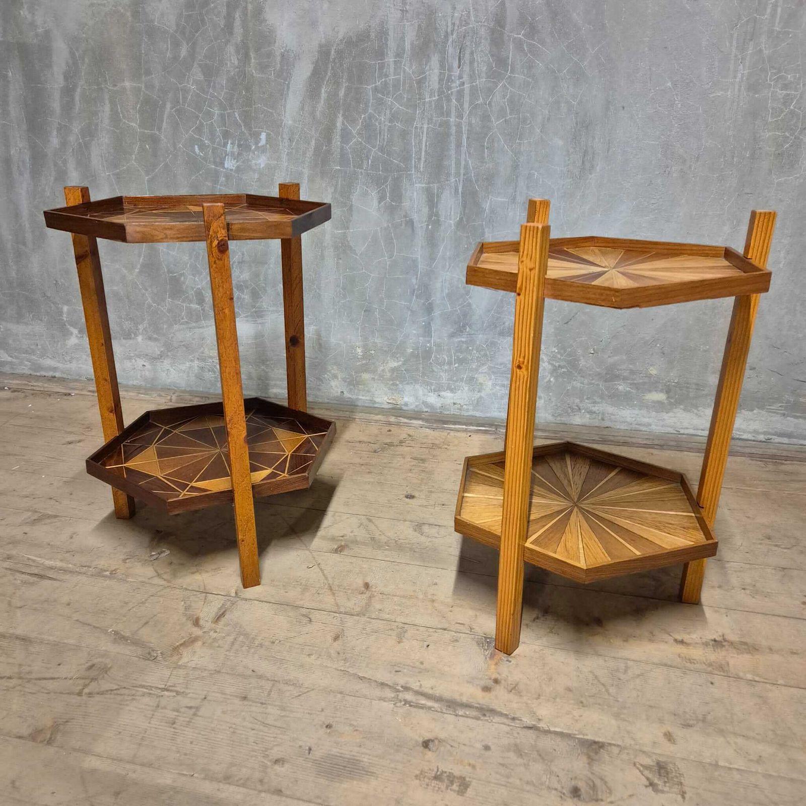 Mid Century Marquetry Two Tier Stand, Czechoslovakia, 1960s–1970s photo vintage