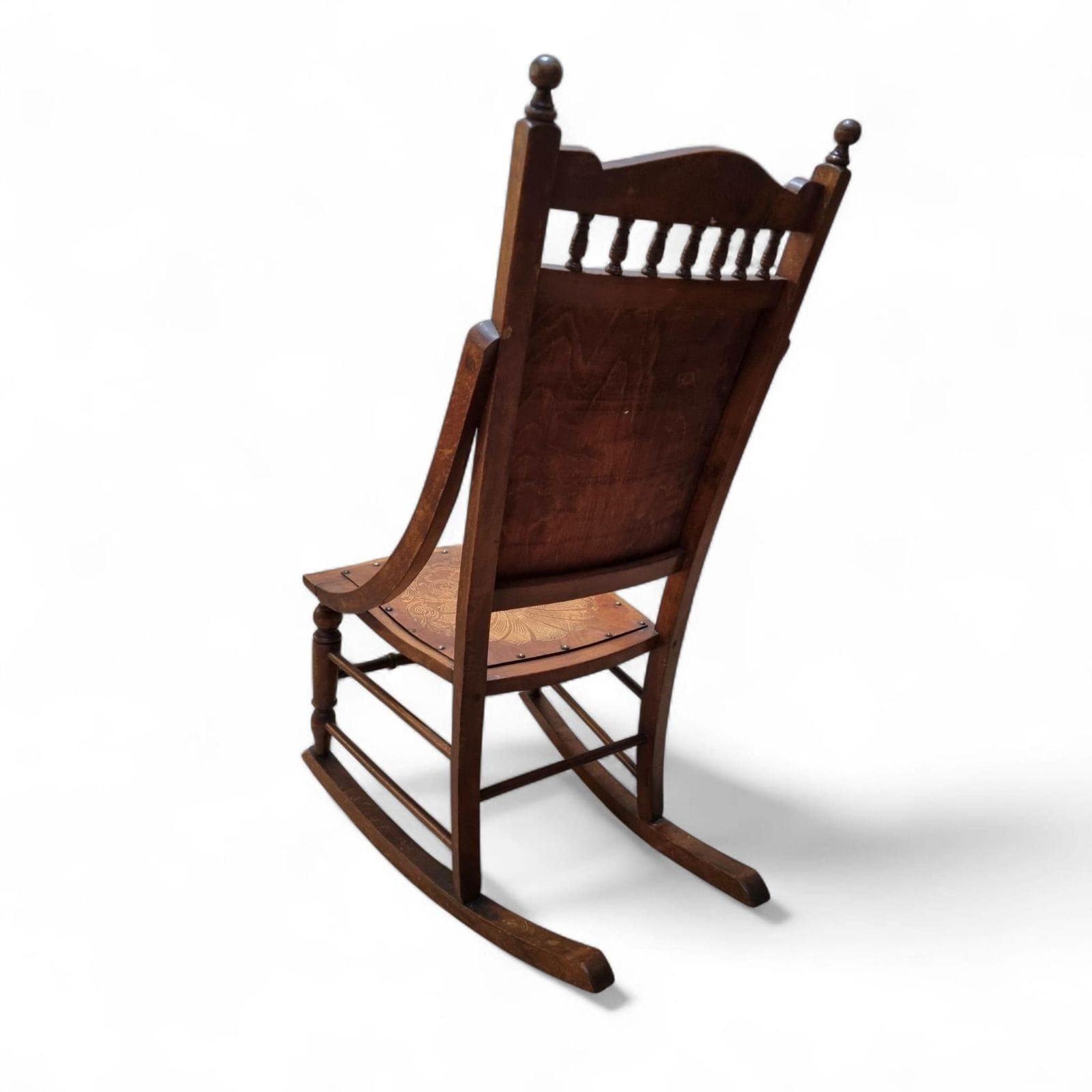 Antique Edwardian Century Beech Floral Occasional Rocking Chair photo vinterior