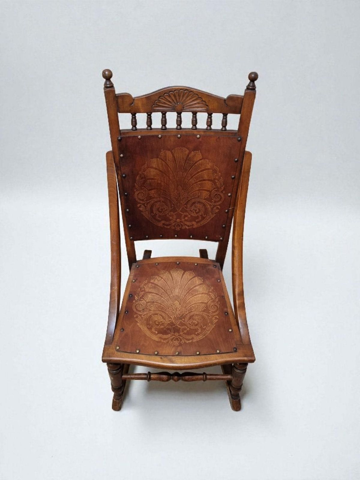 Antique Edwardian Century Beech Floral Occasional Rocking Chair photo vintage