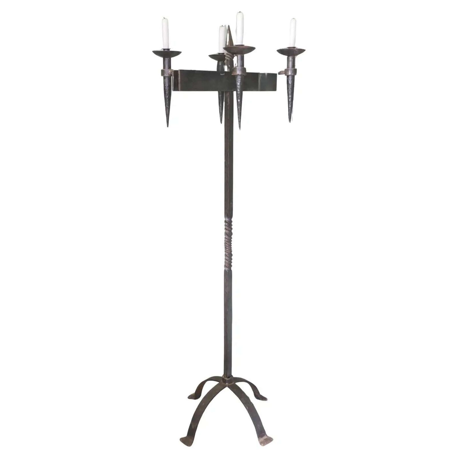 A Large Iron Candle Stick Or Torchère This Is A Tall Torchere, It Takes 4 Candles And Wil