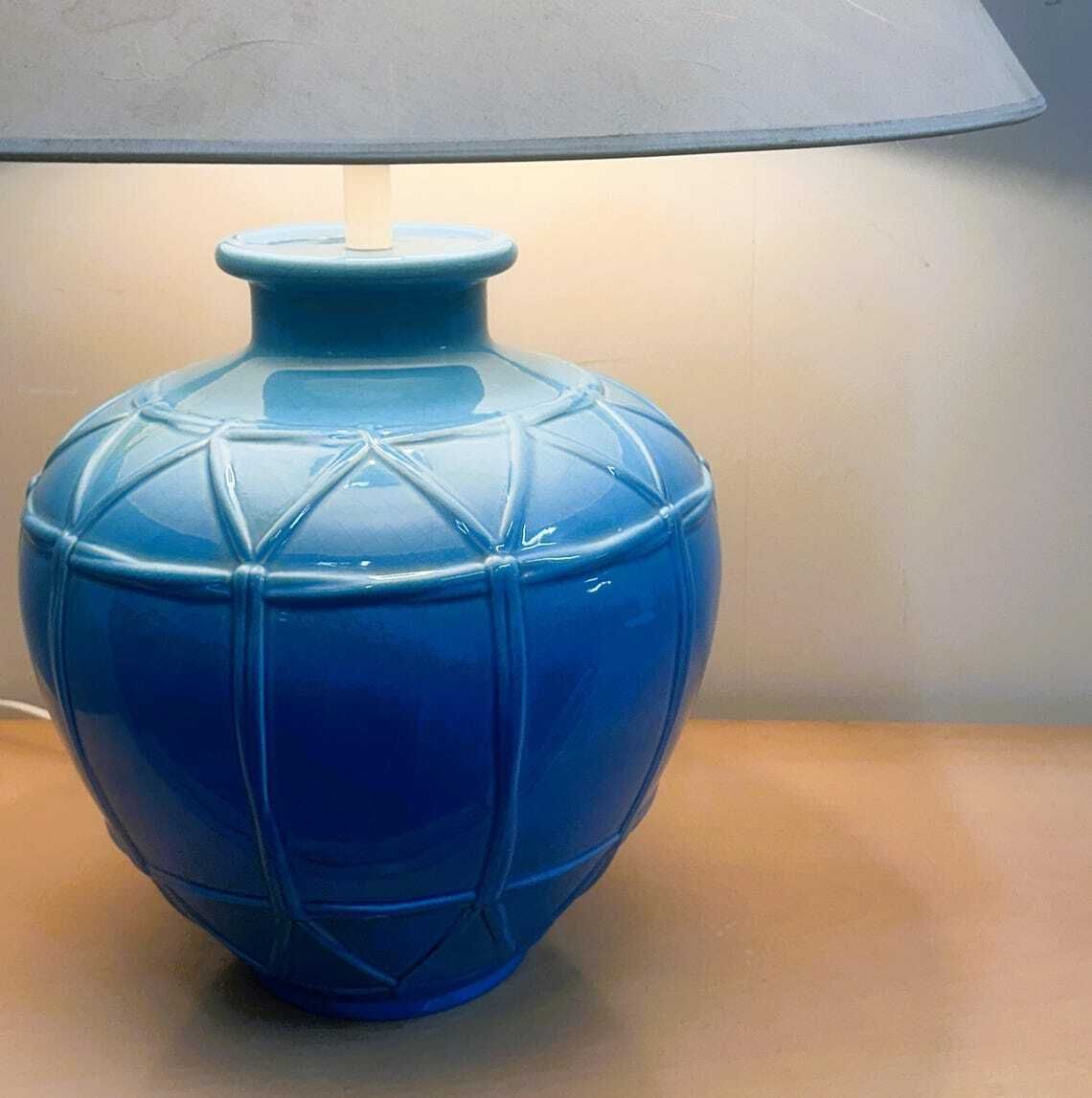 Louis Drimmer French Ceramic Lamp – Blue Glazed Base, 1980s. France photo furniture