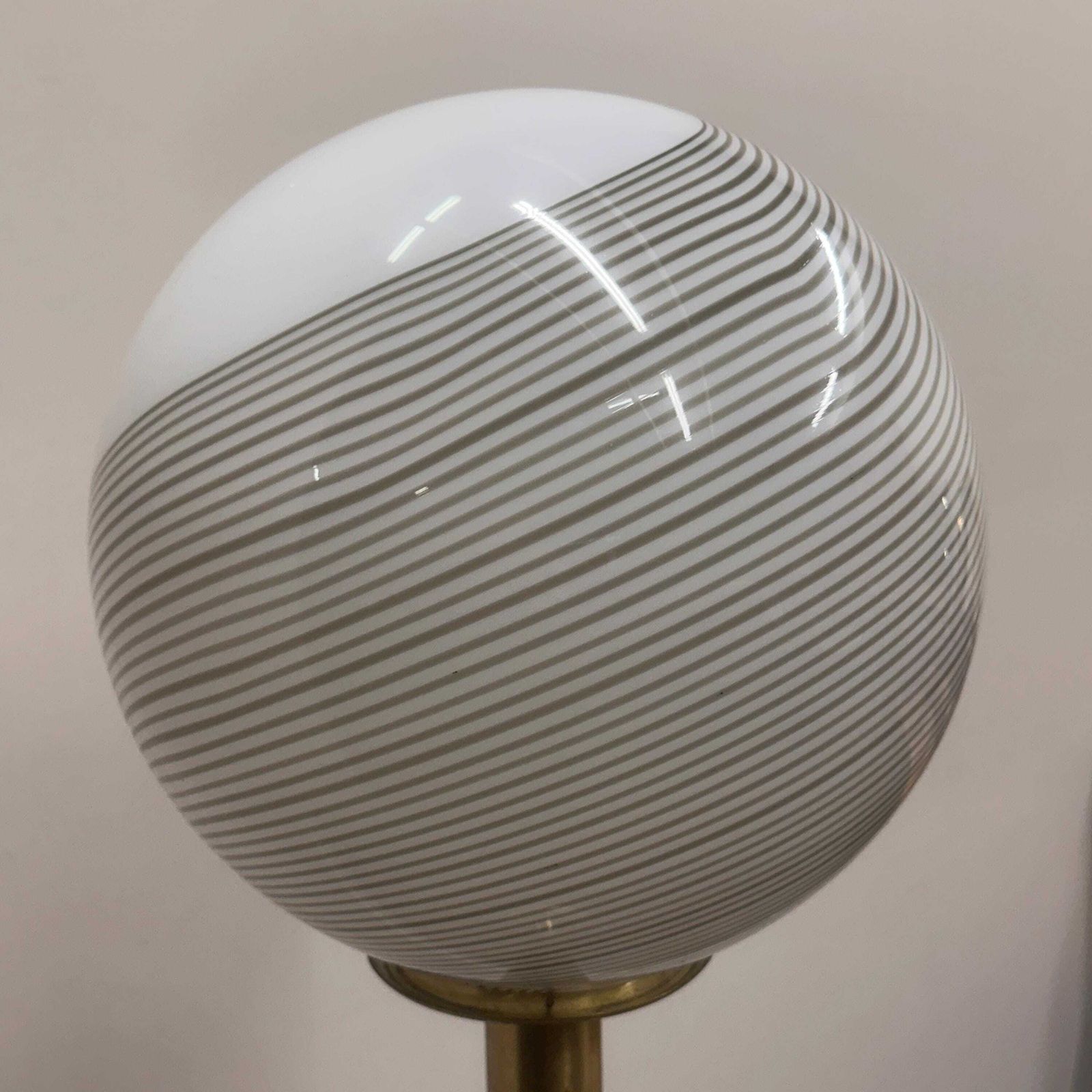 Large 1970s Italian Brass Floor Lamp With Swirled Murano Glass Globe — Sculptural & Luminous photo vintage