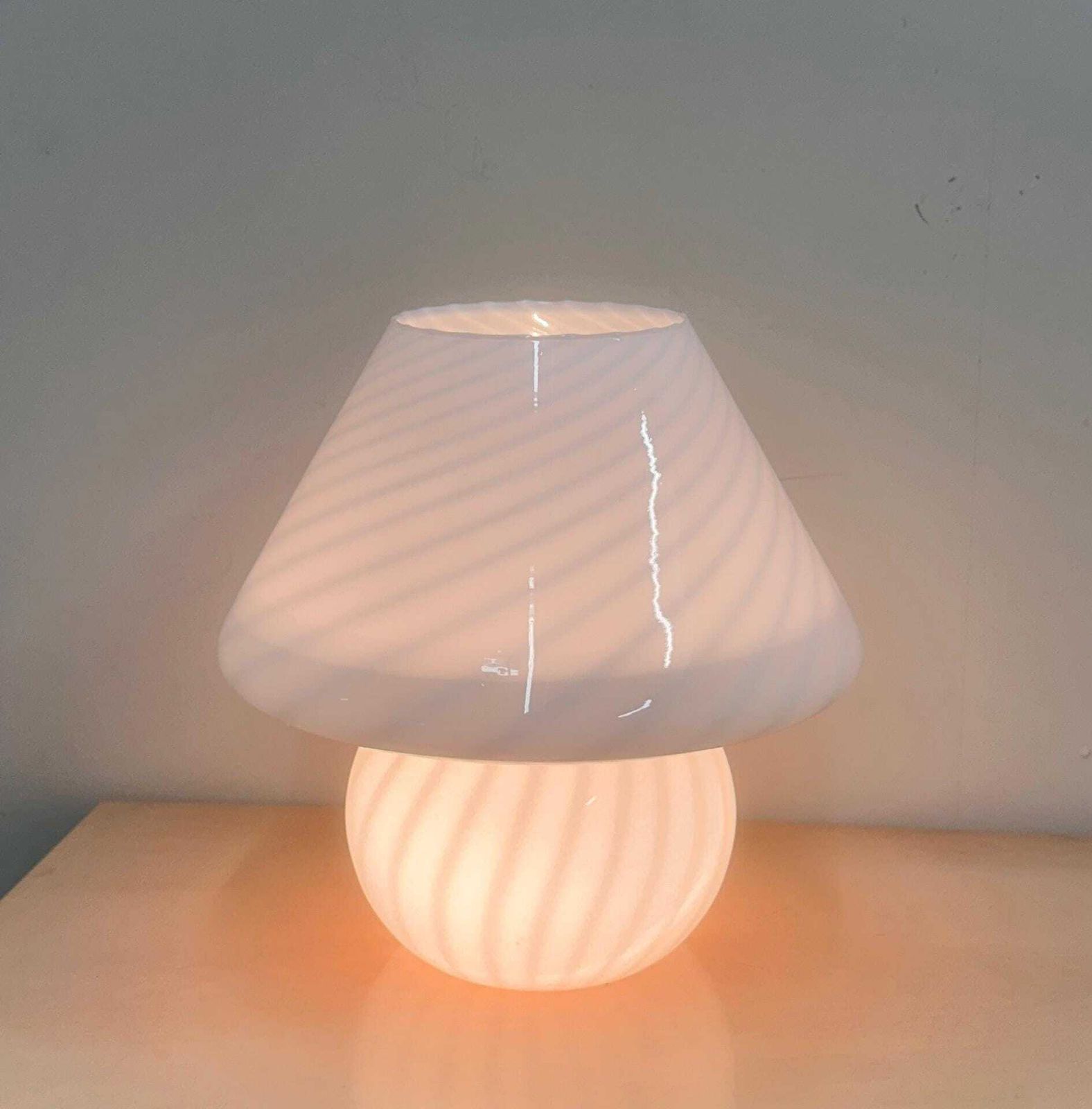 Vintage White Swirl Glass Mushroom Lamp – Italian Style Opaline Table Lamp. 1970s. Italy photo furniture