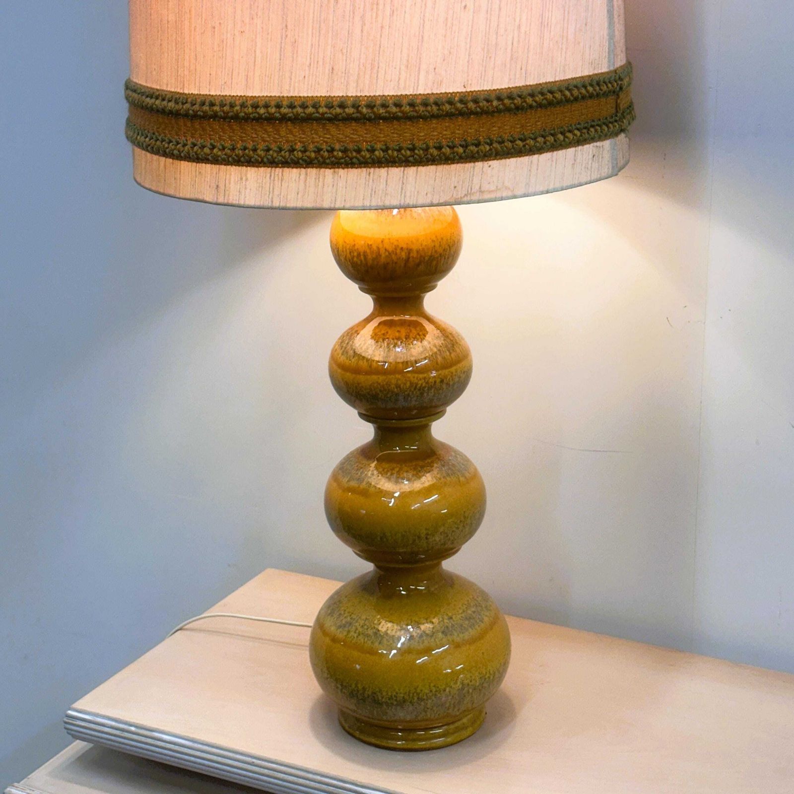 Kaiser Leuchten 1970s Large Mustard Ceramic Lamp – German Vintage Sculptural Table Lamp photo vinterior
