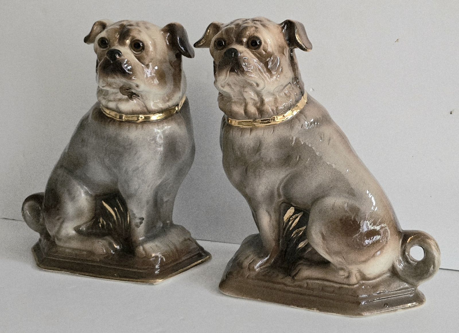 A Pair Of Antique Staffordshire Pottery Pugs, Wally Dogs. photo Home Decor