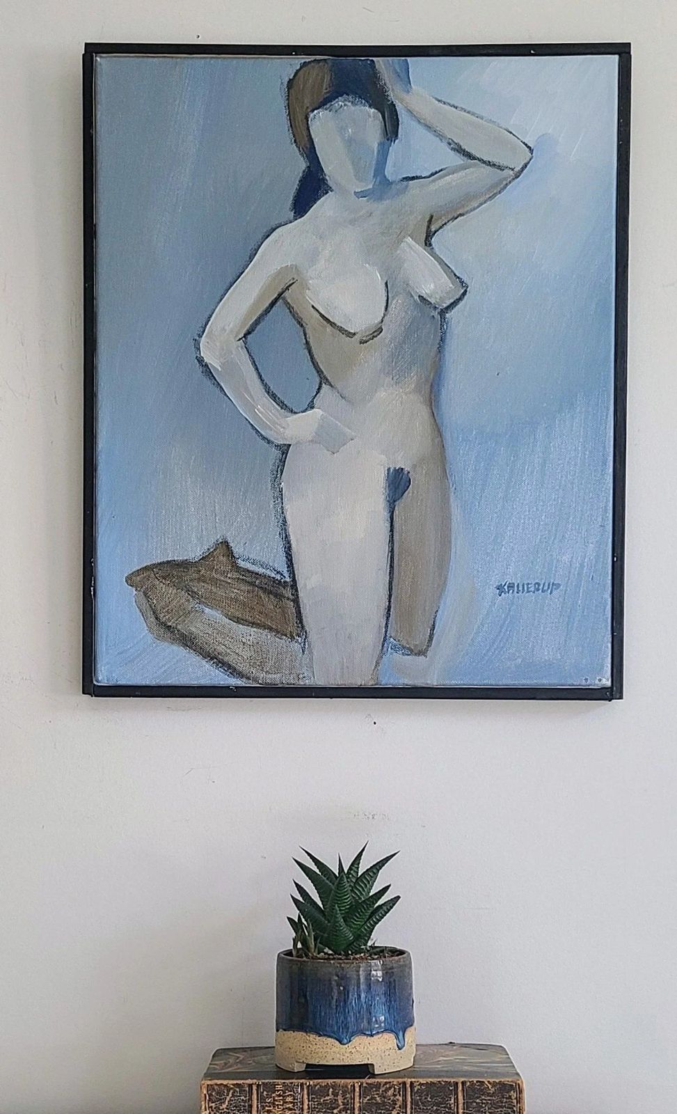 Original Vintage Swedish Mid Century Portrait  Blue Nude photo furniture