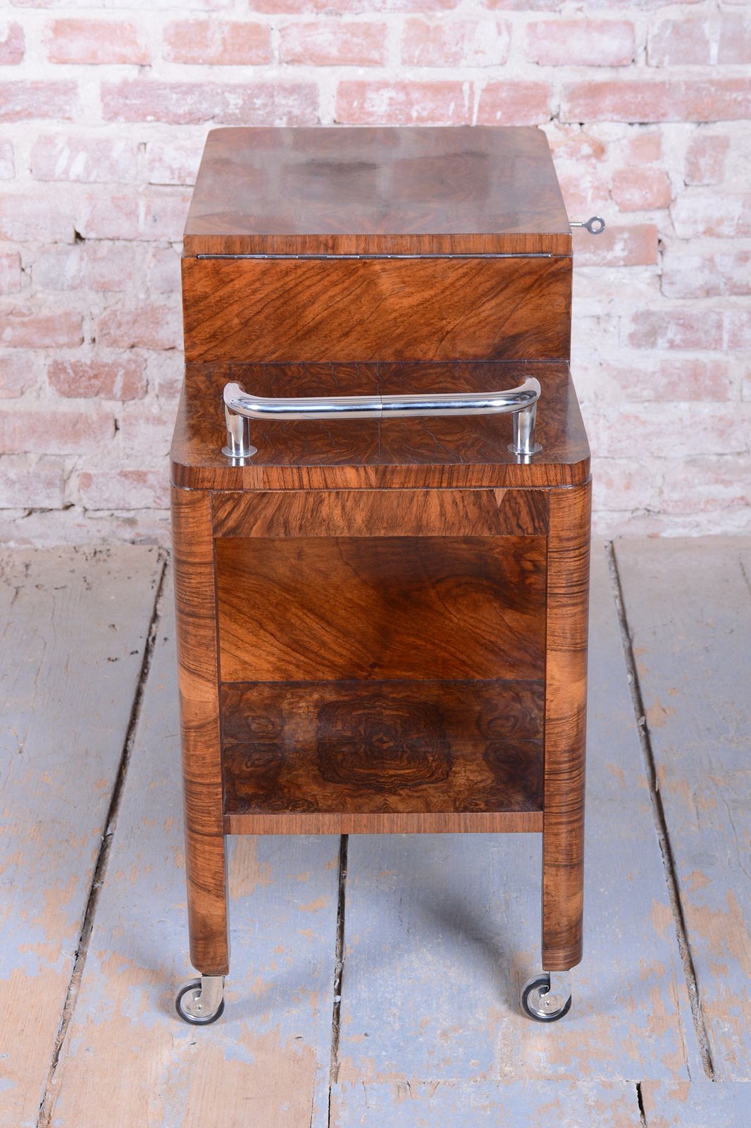 Restored Art Deco Serving Trolley, Walnut, Repolished, Czech, 1920s photo for sale