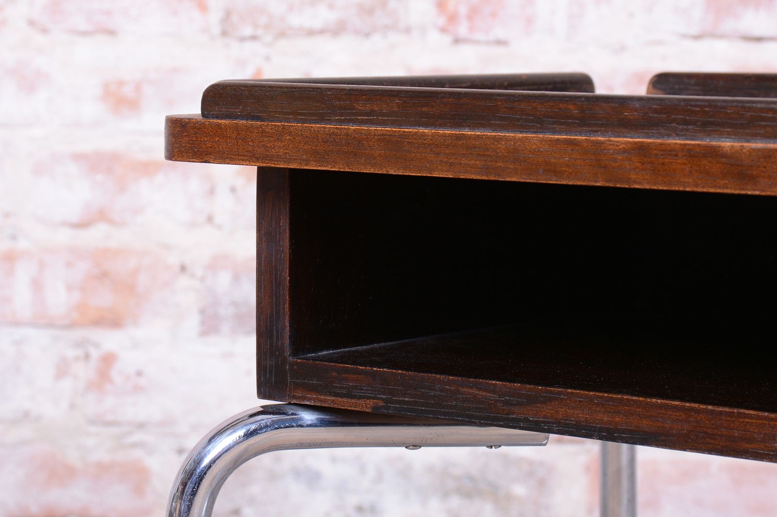 Restored Bauhaus Serving Trolley, By R.Slezák, Oak, Chrome, Czech, 1930s photo for sale