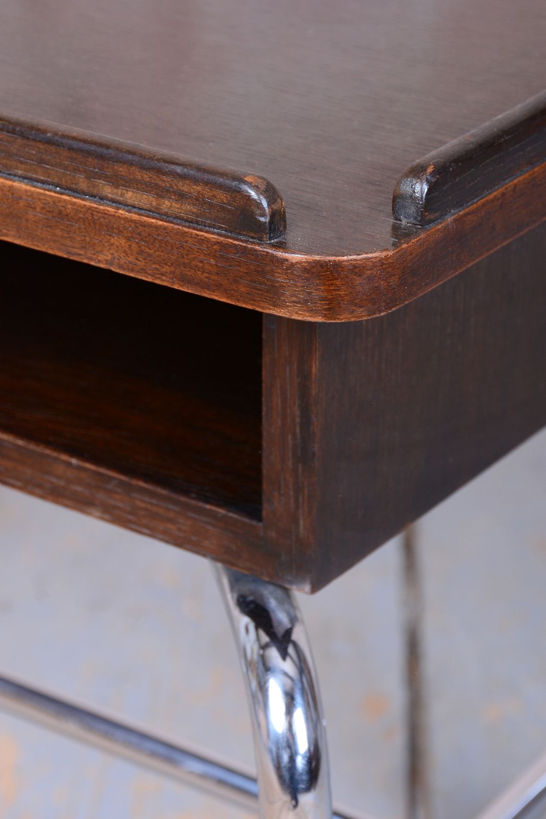 Restored Bauhaus Serving Trolley, By R.Slezák, Oak, Chrome, Czech, 1930s photo buy