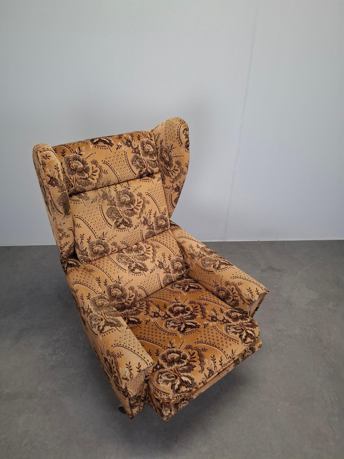 Mid Century Czechoslovak Plush Wingback Recliner Chair, 1970s photo for sale