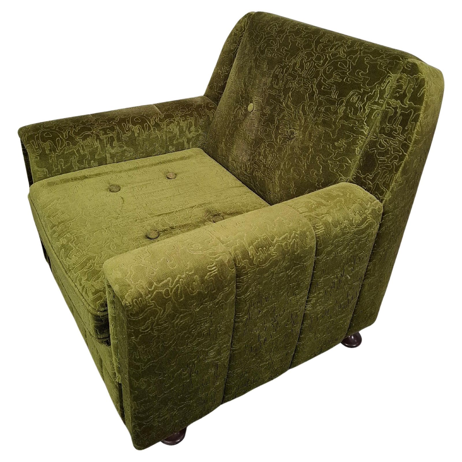 Mid Century Czechoslovak Green Plush Armchair, 1970s