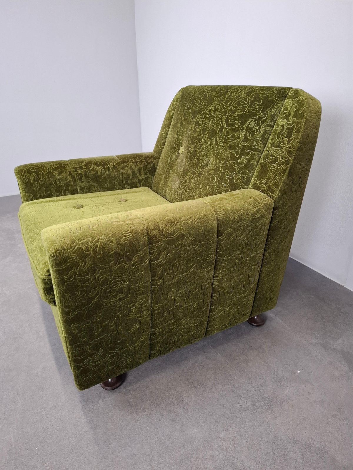 Mid Century Czechoslovak Green Plush Armchair, 1970s photo buy