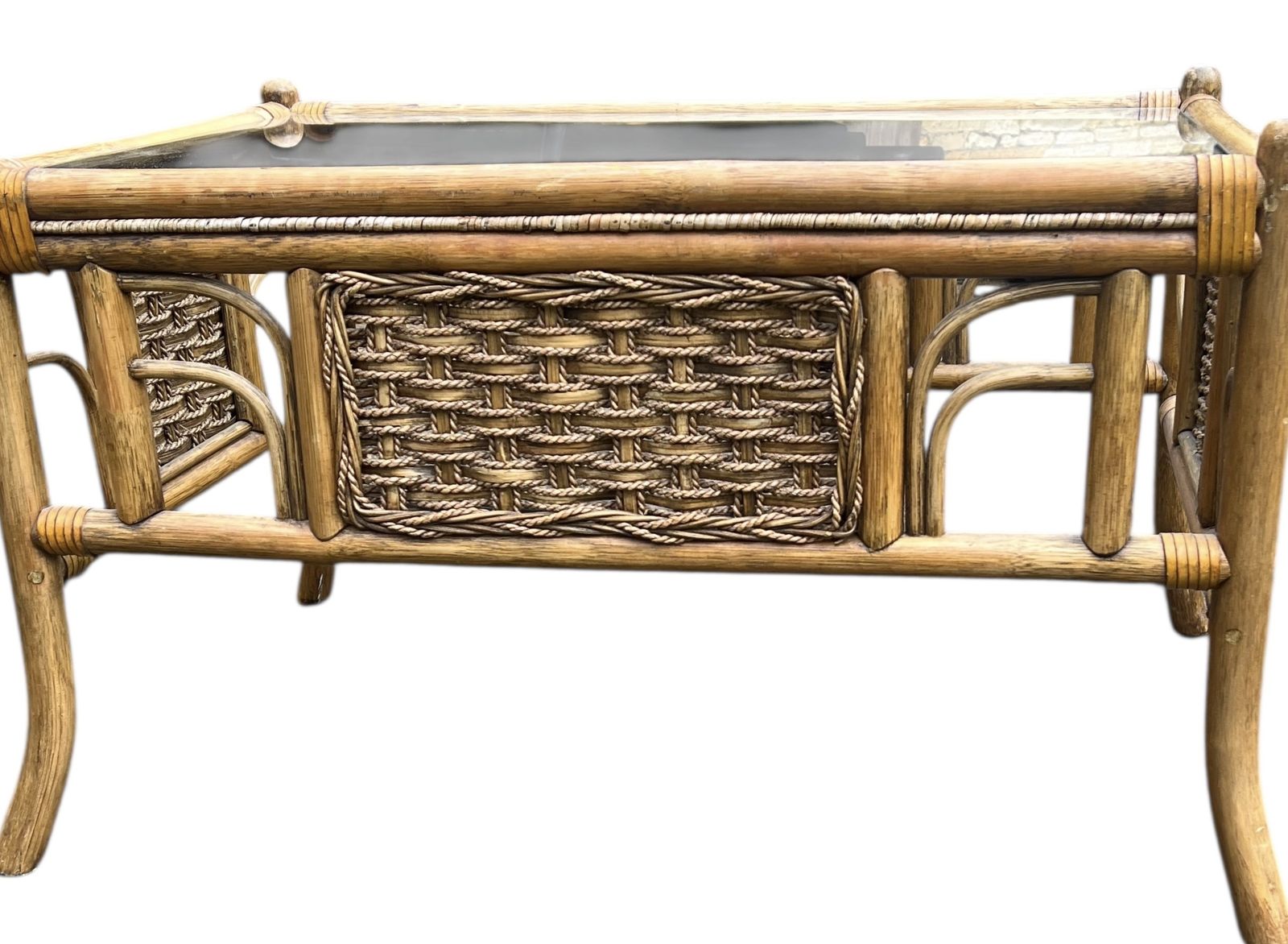 Vintage Bamboo Style & Rattan Coffee Table photo for sale