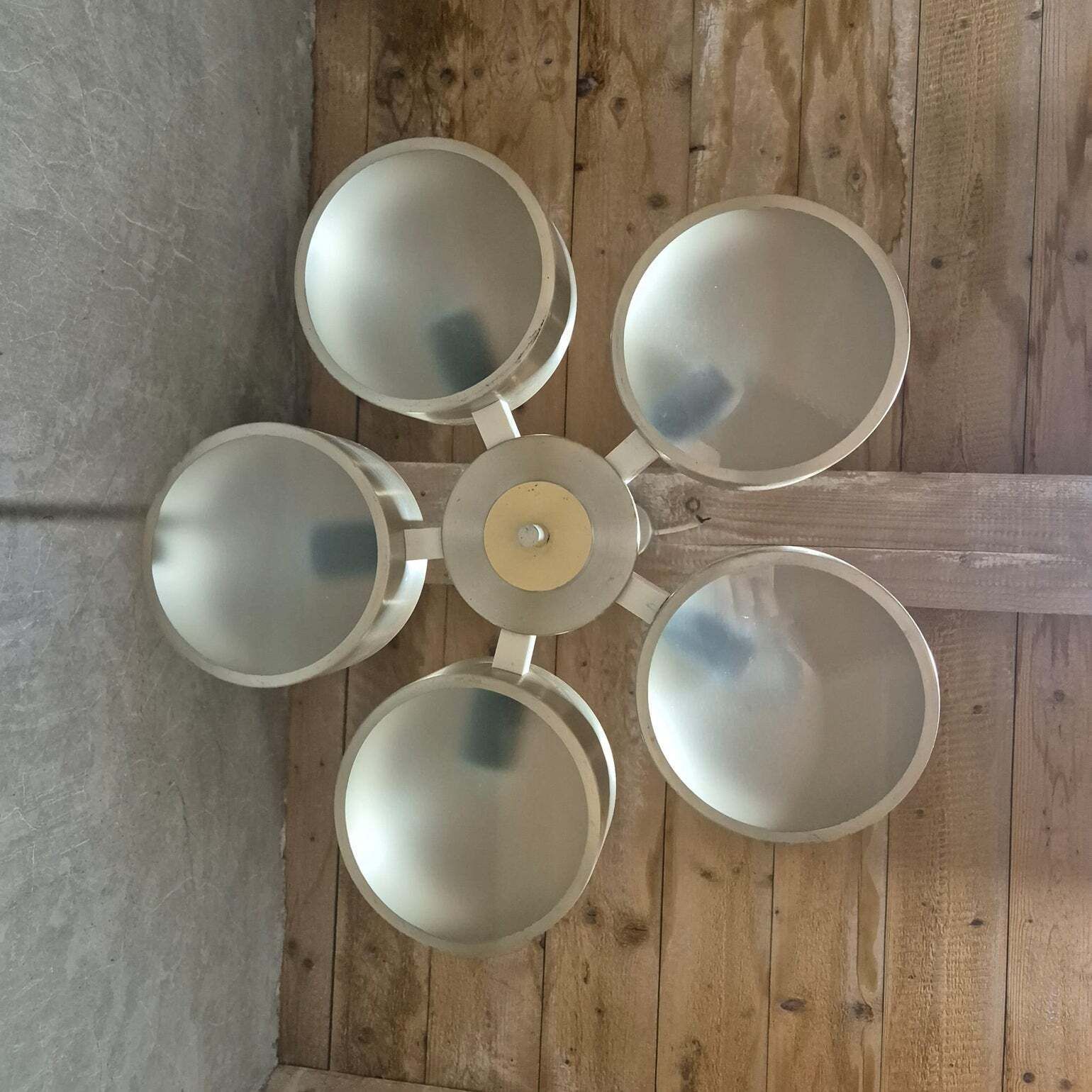 Vintage Aluminum & Glass Chandelier, Germany, 1970s photo Lighting