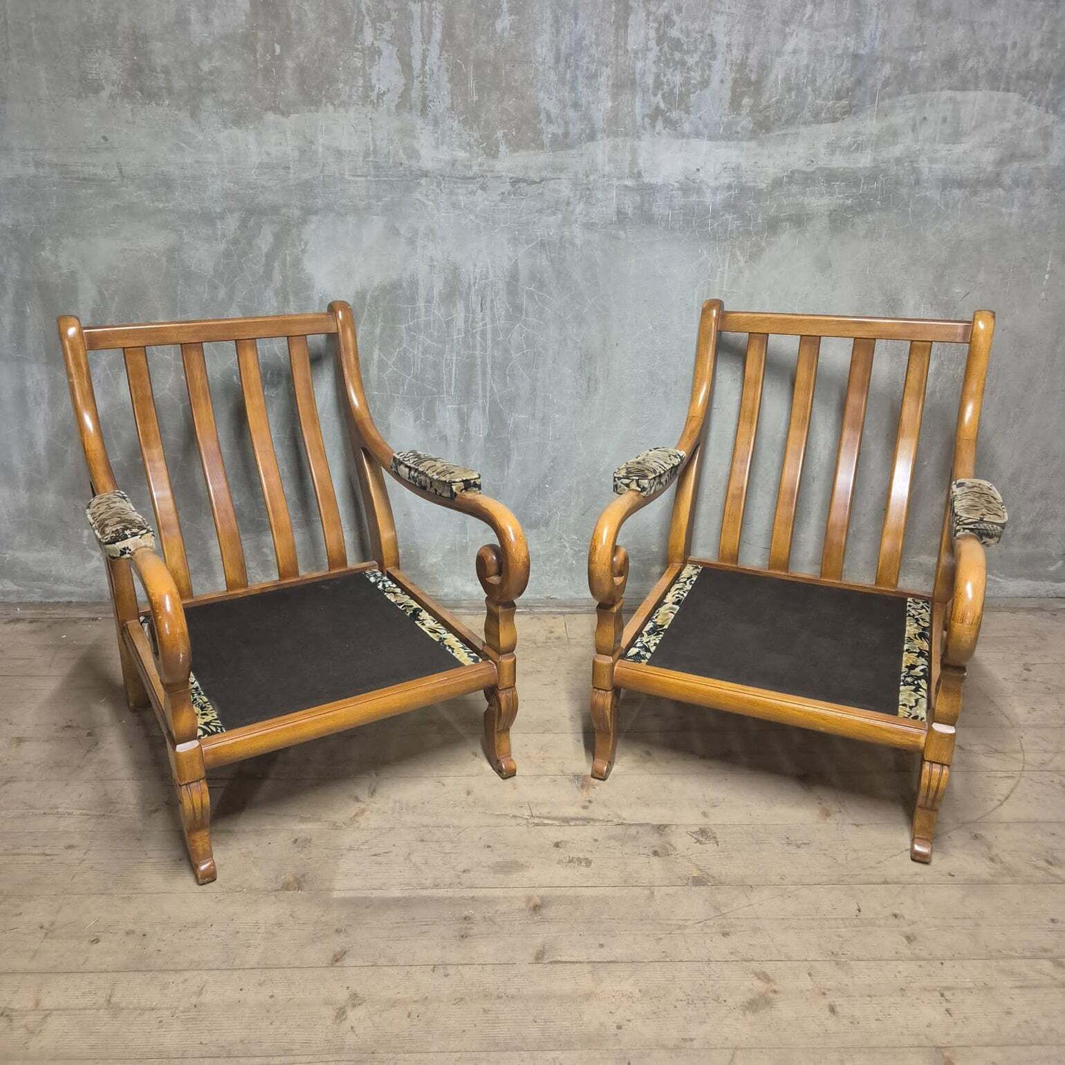 Pair Of Wooden Armchairs With Curved Arms, Czechoslovakia, 1940s–1950s photo furniture