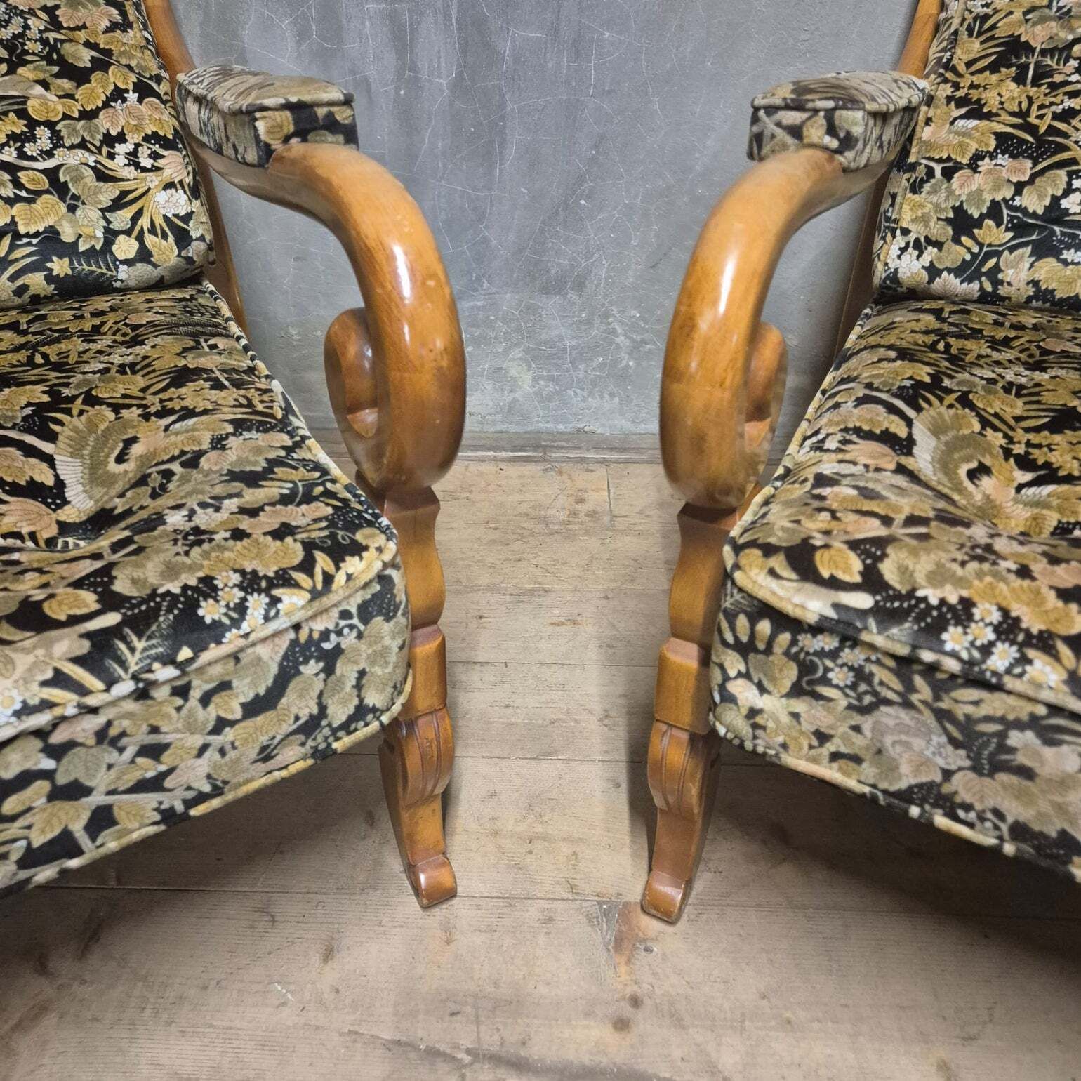 Pair Of Wooden Armchairs With Curved Arms, Czechoslovakia, 1940s–1950s photo Furniture