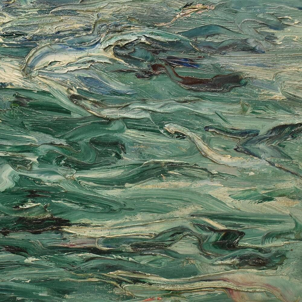 Art Deco Painting, Léon Galand, Marine, Seascape, Waves And Rocks, 20th Century photo vintage