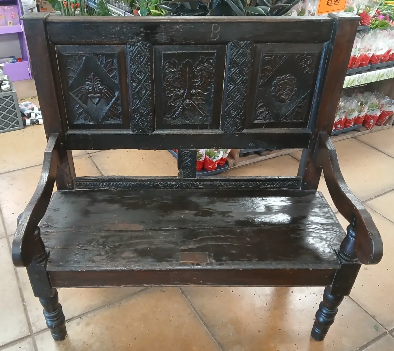 18th Century Pine Hand Carved Hall Bench Poss Reconstructed  Queen Anne Coffer