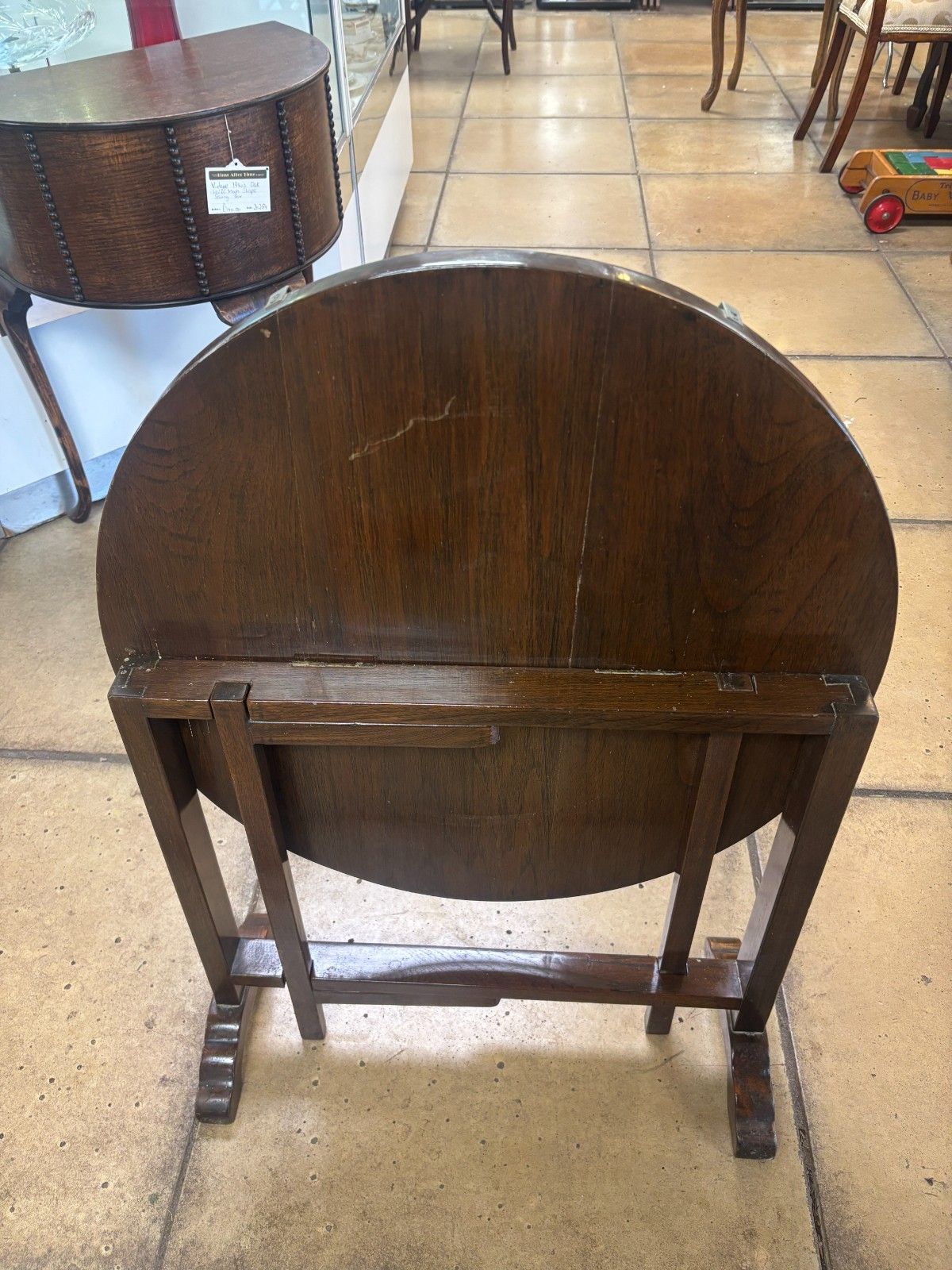 photo vintage Vintage Chinese Wooden Hand Carved Tilt Top Table With Glass Top
