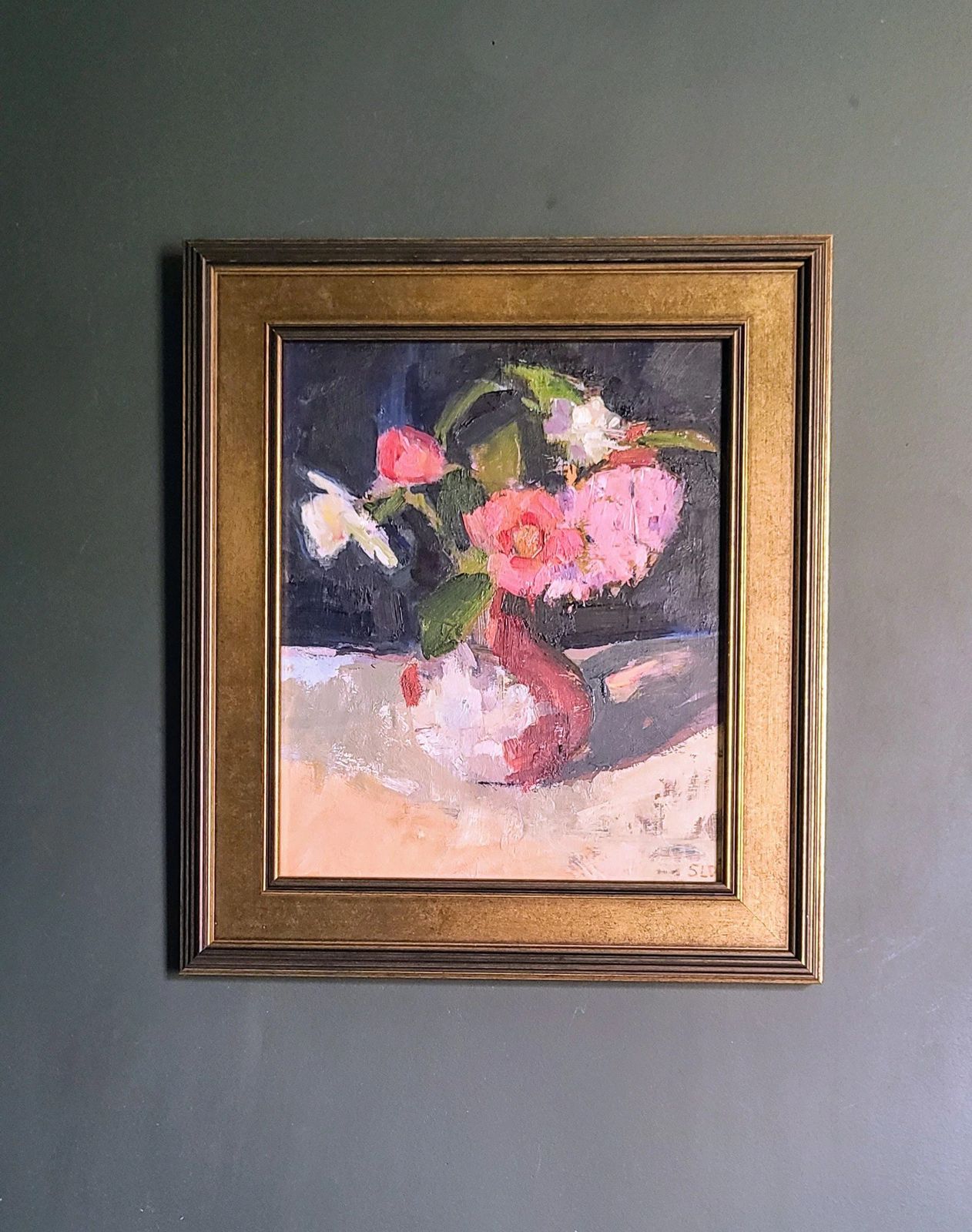 Original Framed Contemporary Impressionist Floral Still Life Spring Flowers In A Petersham Vase By Sarah Dickinson