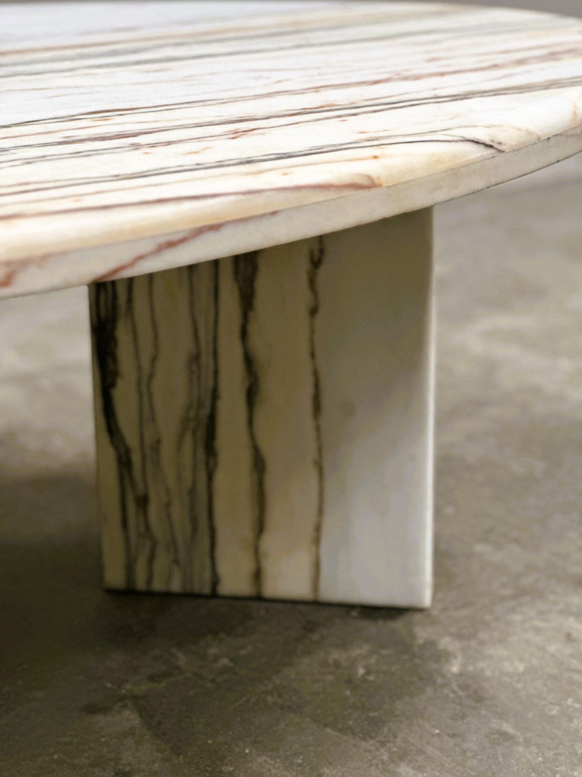 Stunning Oval Breccia Sarda Striato Marble Coffee Table, Italy 1980s. photo for sale