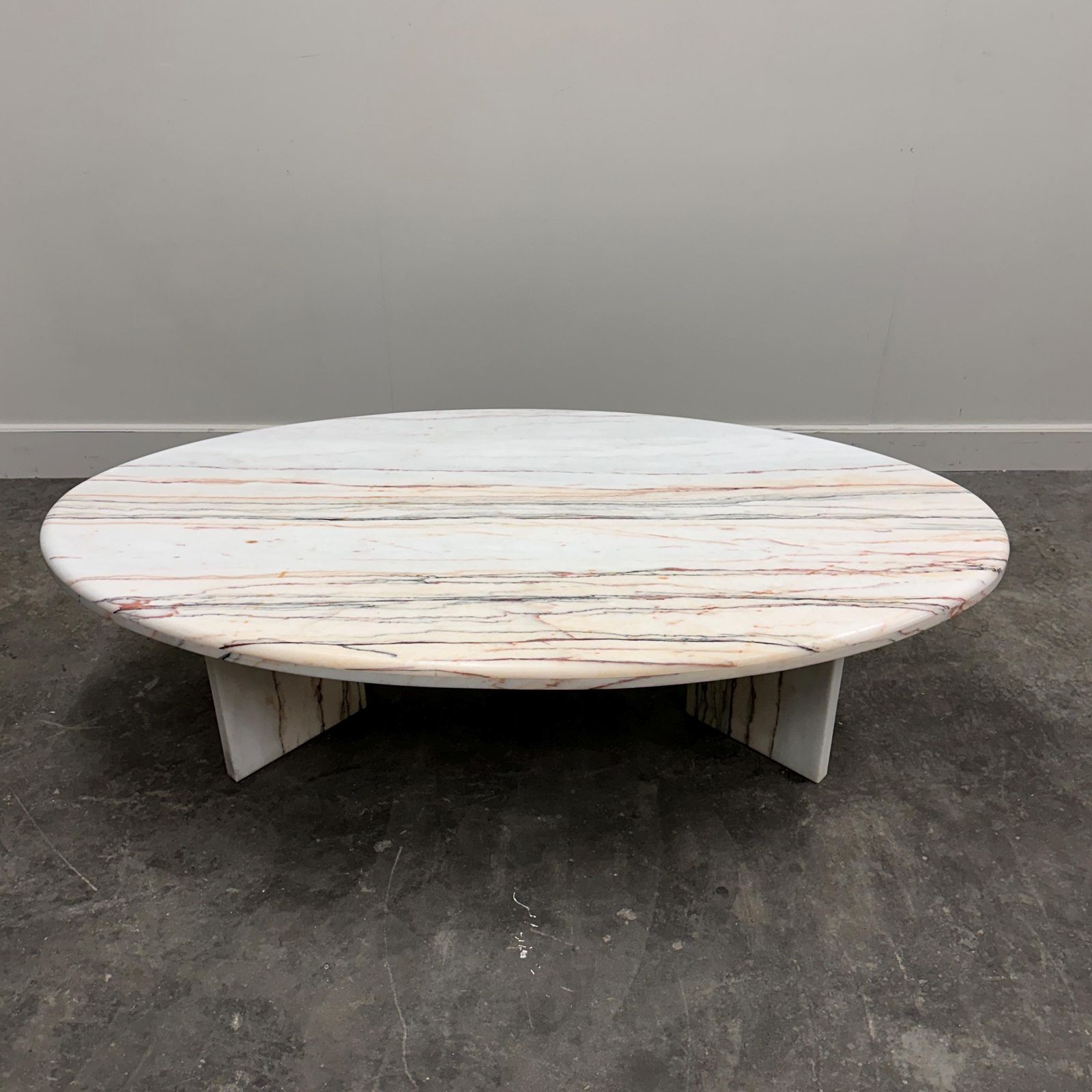 Furniture Stunning Oval Breccia Sarda Striato Marble Coffee Table, Italy 1980s. photo
