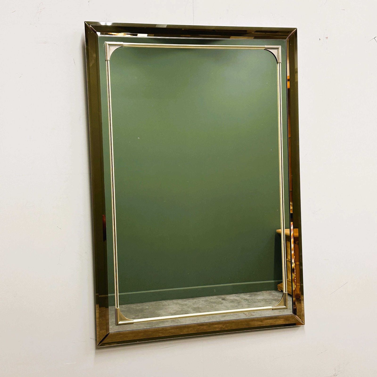 Rectangular Schöninger Mirror With Bronze Tinted Glass & Brass Detailing, Germany 1980s.