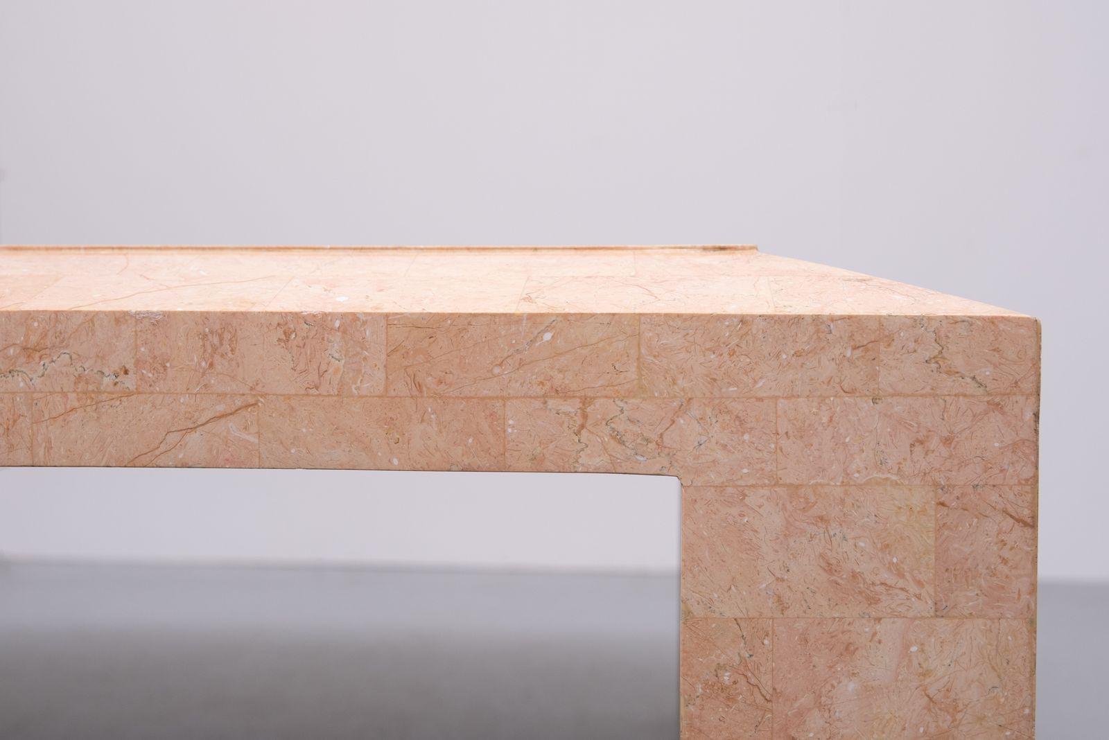 Robert Marcius Pink Tessellated Marble And Brass Inlay Coffee Table 1970s photo vinterior