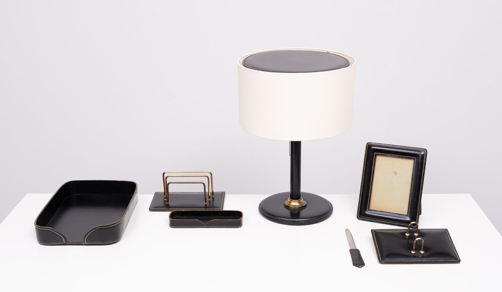 Large Exclusive Stich Leather Desk Set 1960s France