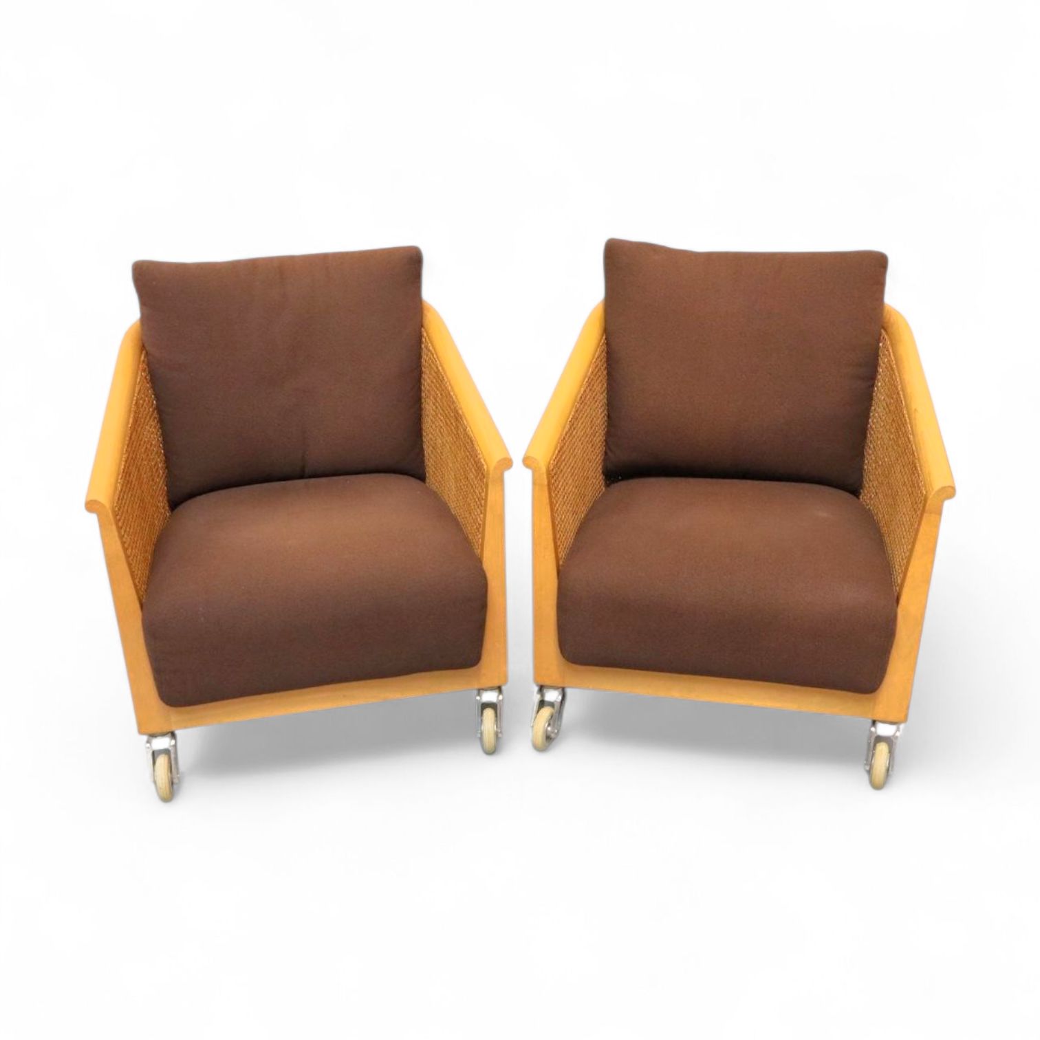 2 X Woven Rattan Arm Chairs "Mozart" By Antonio Citterio For Flexform 90's