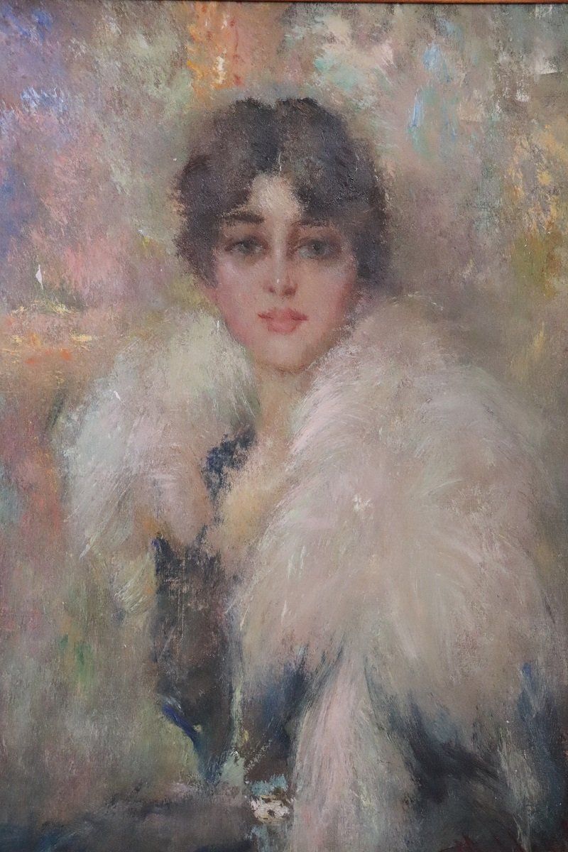 Portrait Of A Young Woman, Oil Painting On Canvas, 1917, Framed photo vinterior