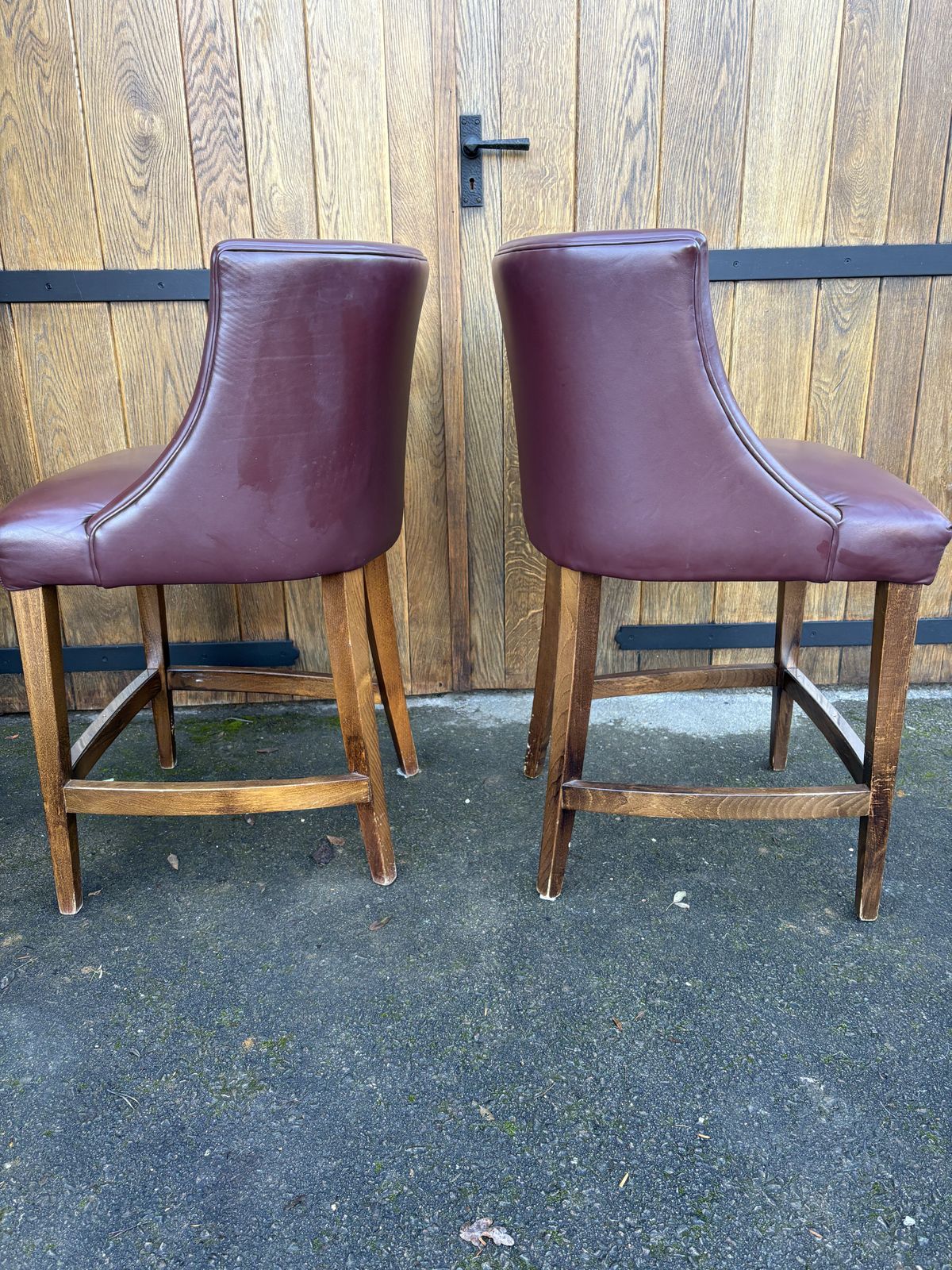 Burgundy Leather Bar Stools With Wooden Frames photo Furniture