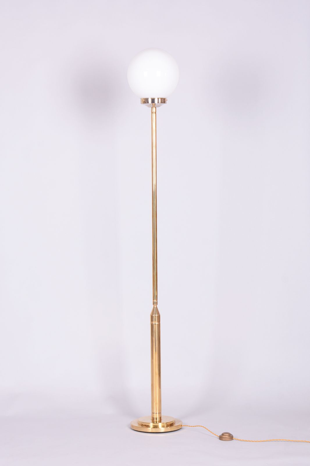 Restored Mid Century Floor Lamp, Brass, Opaline Glass, France, 1960s