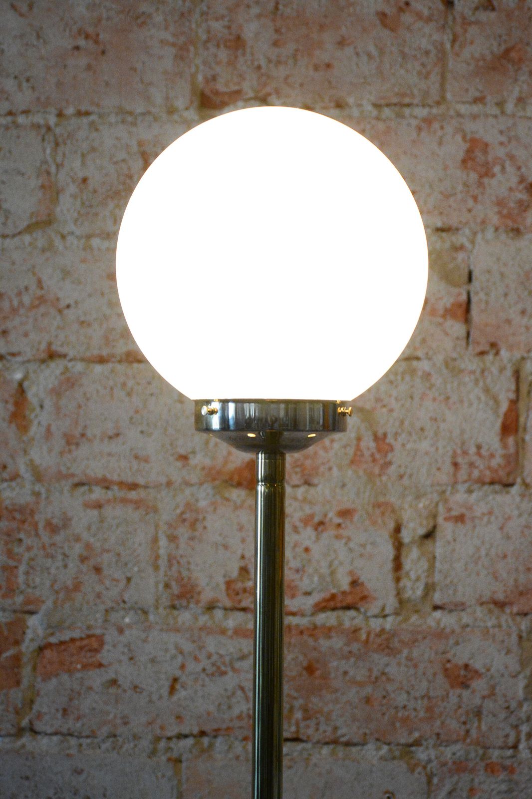 Restored Mid Century Floor Lamp, Brass, Opaline Glass, France, 1960s photo Lighting