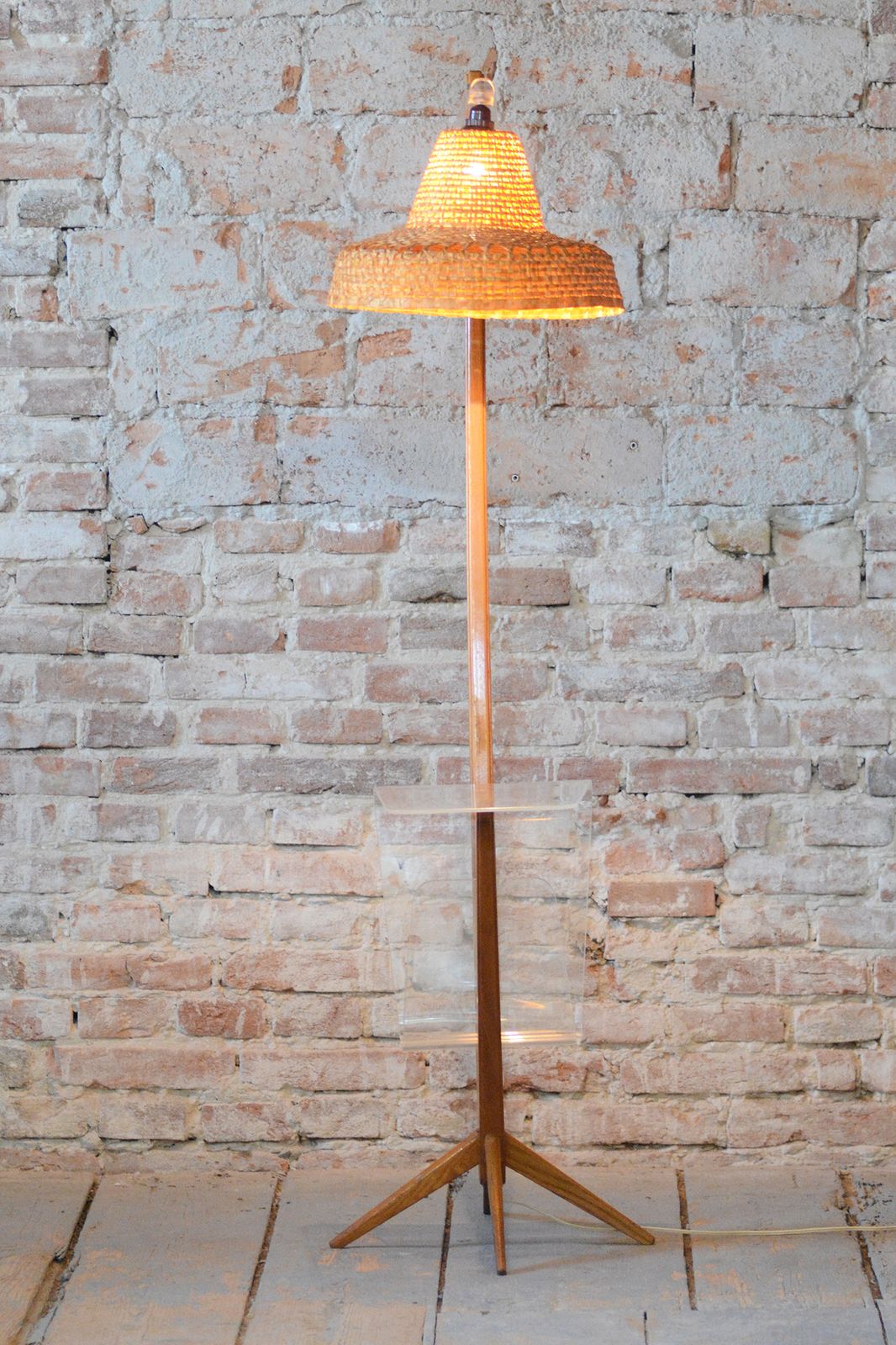 Restored Mid Century Floor Lamp, By Krásná Jizba, Beech, Rattan, Czech, 1950s photo 1100.0