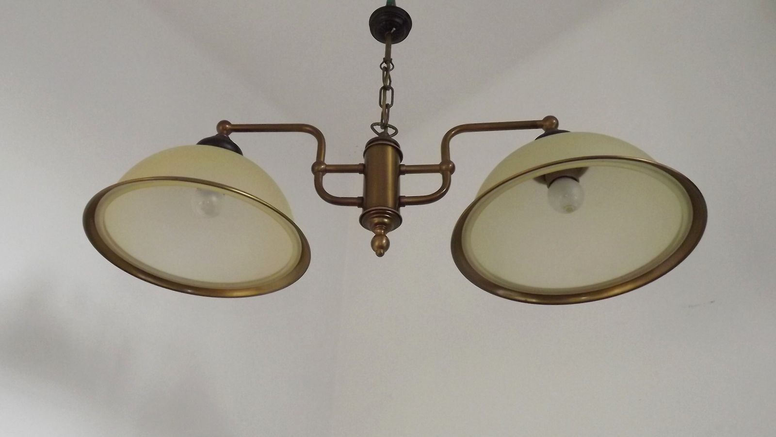 French Mid Century Bronze Effect And Black Metal Double Billiard Light With Cream Glass Shades photo 145.0