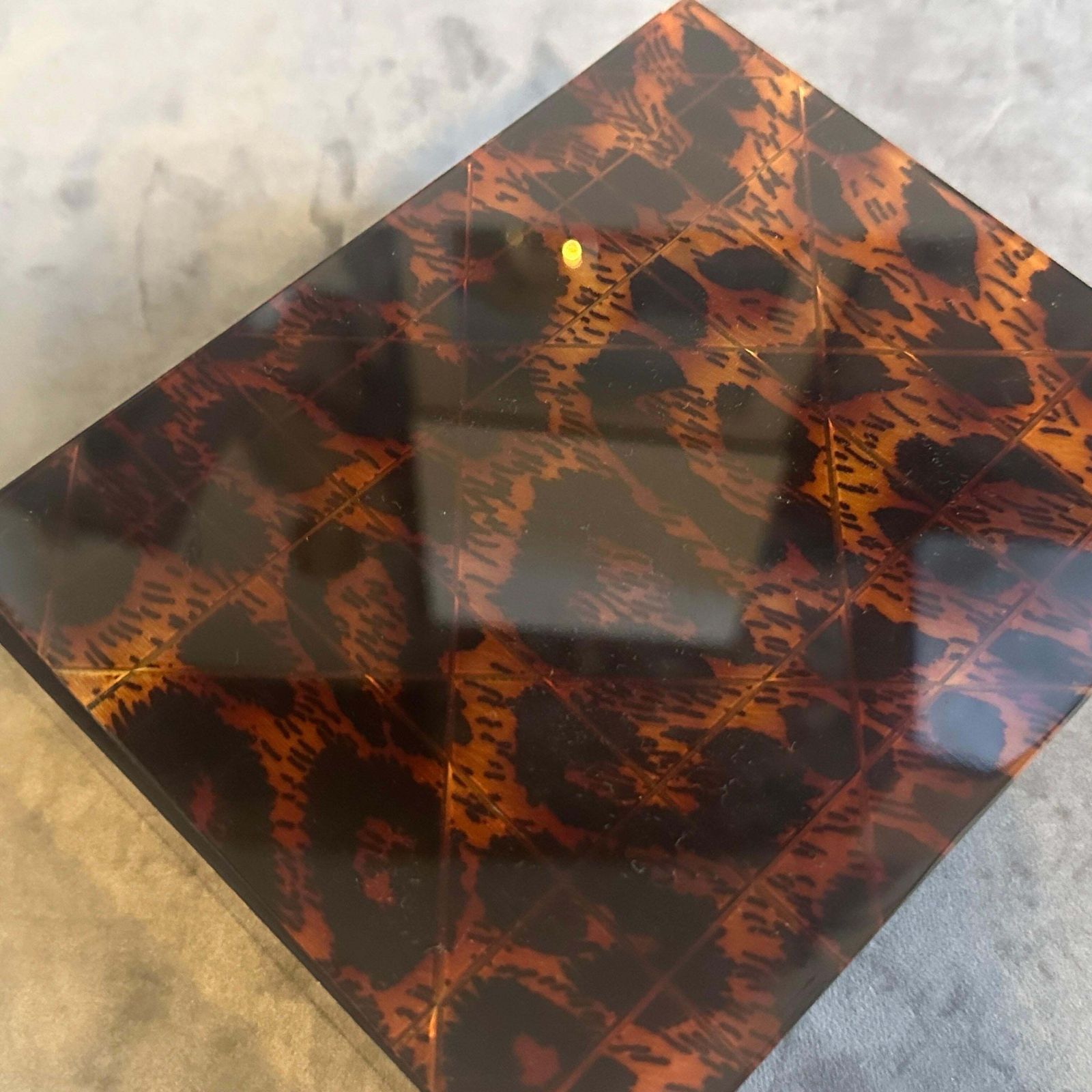 1980s Mid Century Modern Faux Leopard Lucite Luxury Box Signed Dior Home photo 985.0