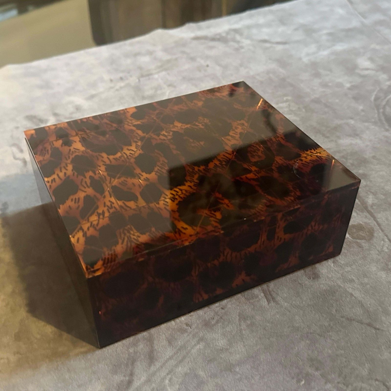 Home Decor 1980s Mid Century Modern Faux Leopard Lucite Luxury Box Signed Dior Home photo