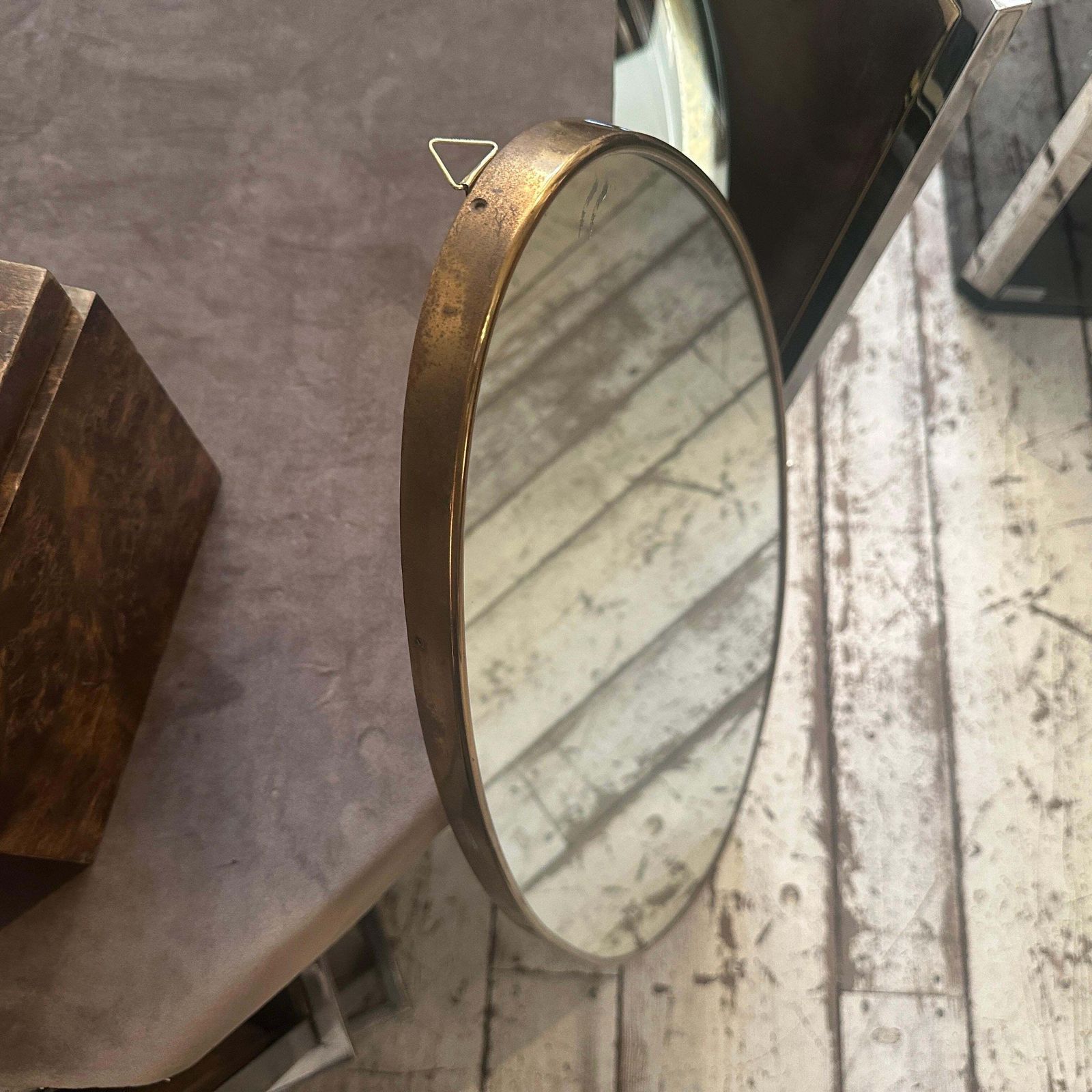1950s Gio Ponti Style Mid Century Modern Brass Italian Long Oval Wall Mirror photo 2014.0