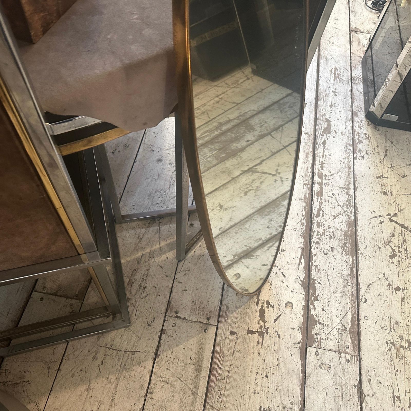 photo for sale 1950s Gio Ponti Style Mid Century Modern Brass Italian Long Oval Wall Mirror