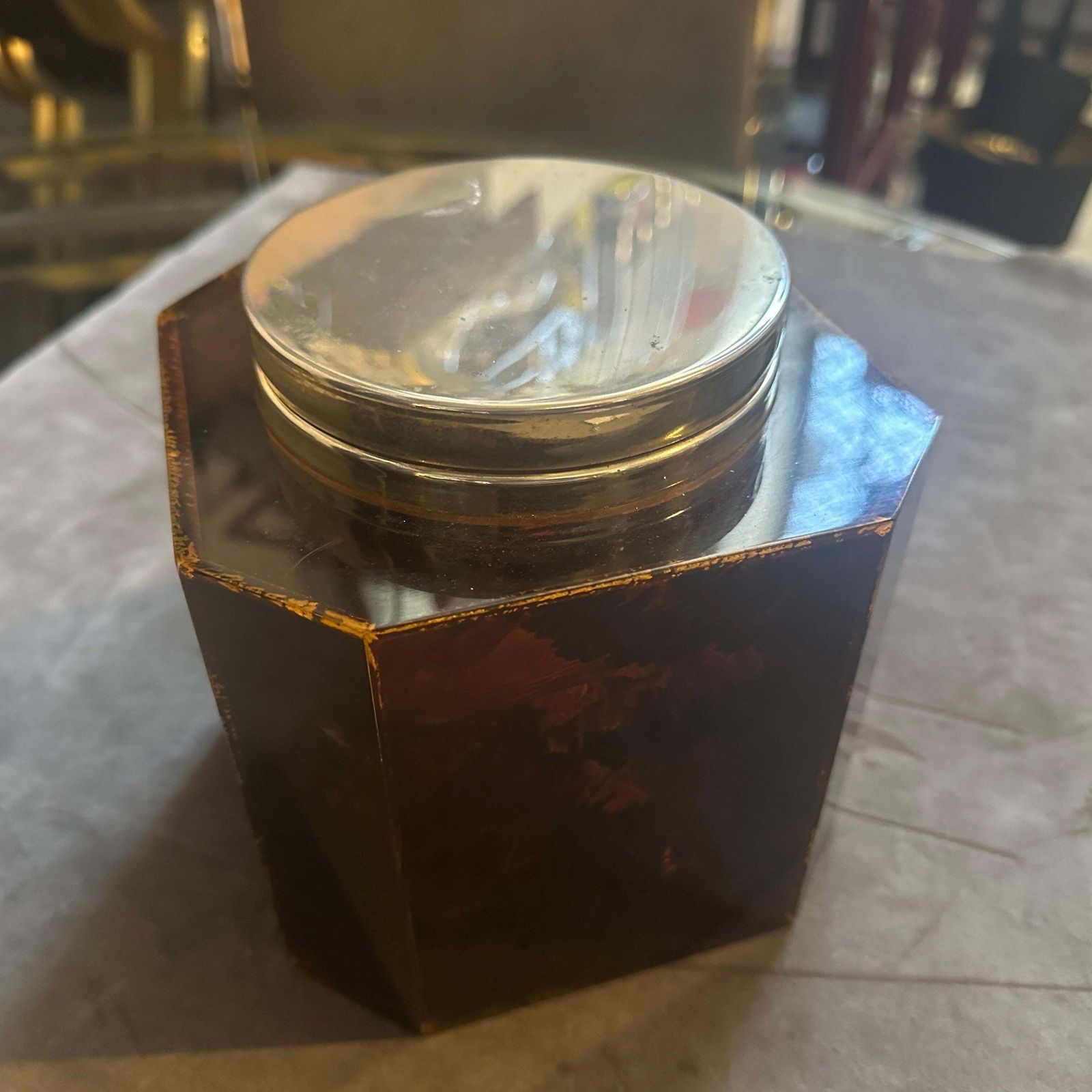 1970s Mid Century Modern Fake Tortoiseshell Lucite Italian Ice Bucket photo Home Decor
