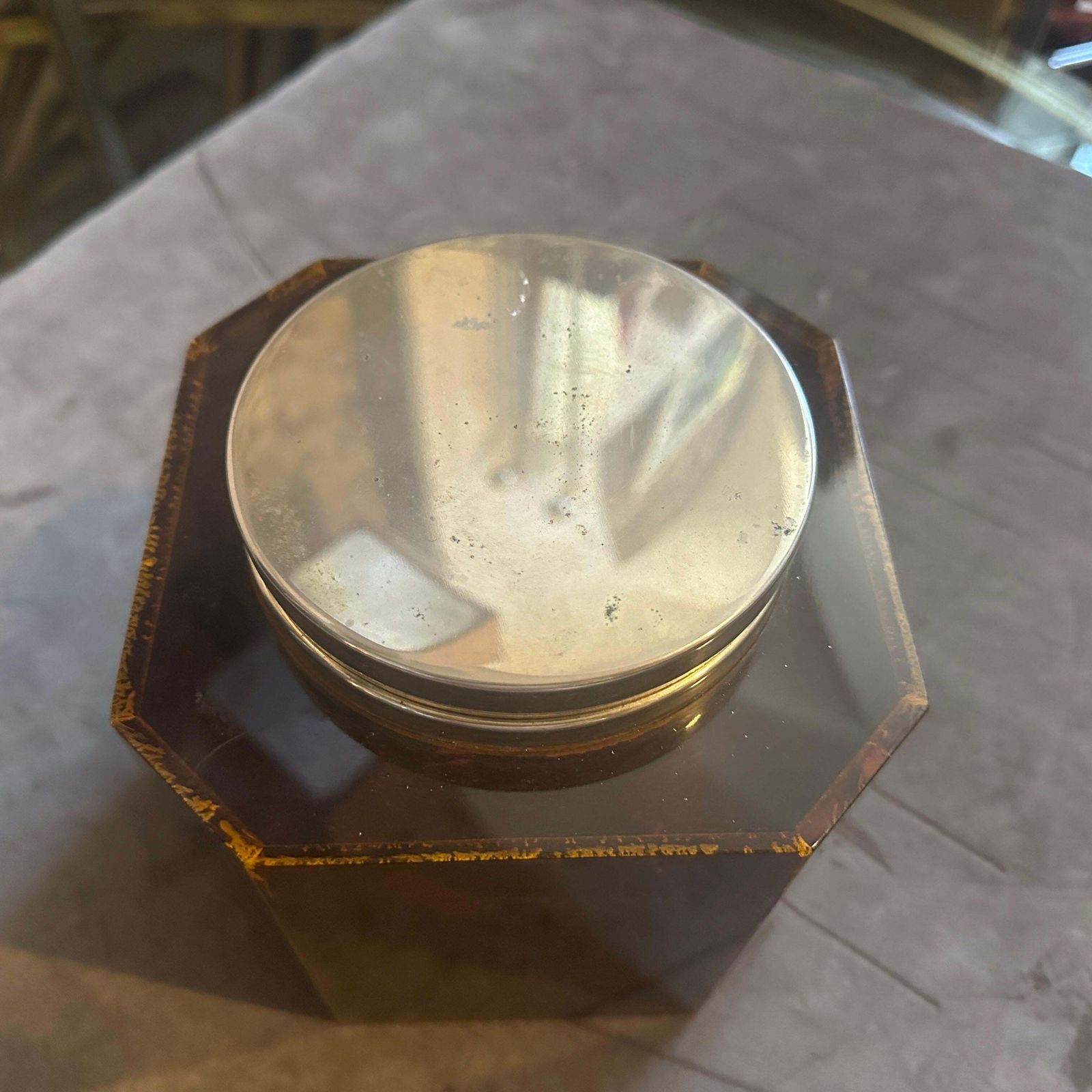 photo furniture 1970s Mid Century Modern Fake Tortoiseshell Lucite Italian Ice Bucket