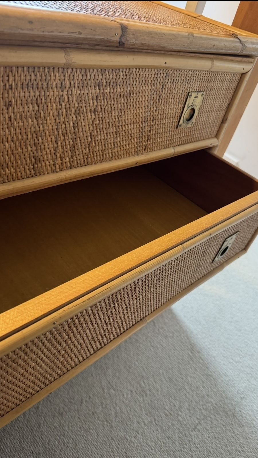 Dal Vera Mid Century Bamboo, Rattan & Brass Chest Of Drawers, Italy, 1970s photo furniture