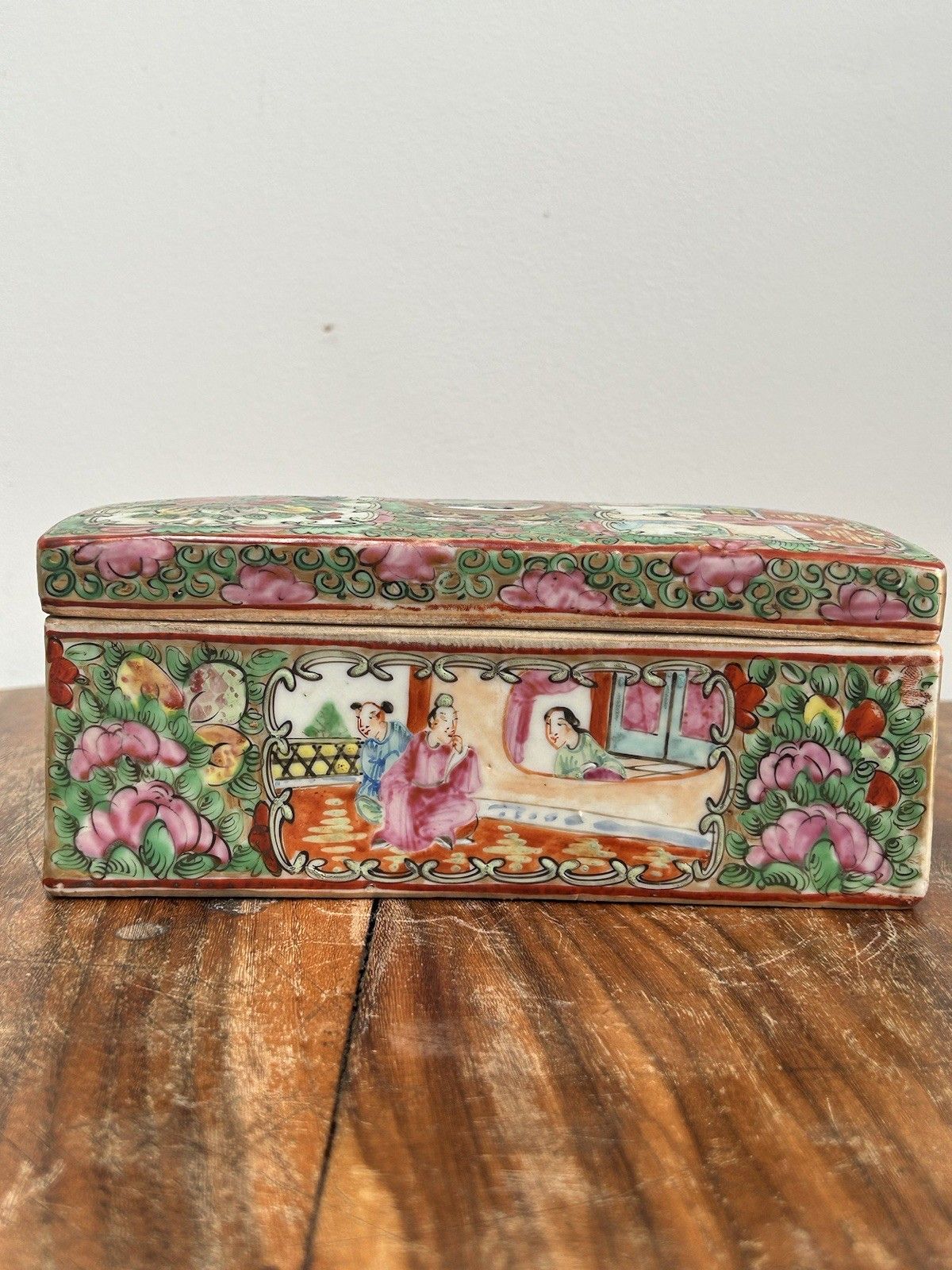 Chinese Export Famille Rose Brush Box Rose Mandarin 20thc Antique photo Home Decor