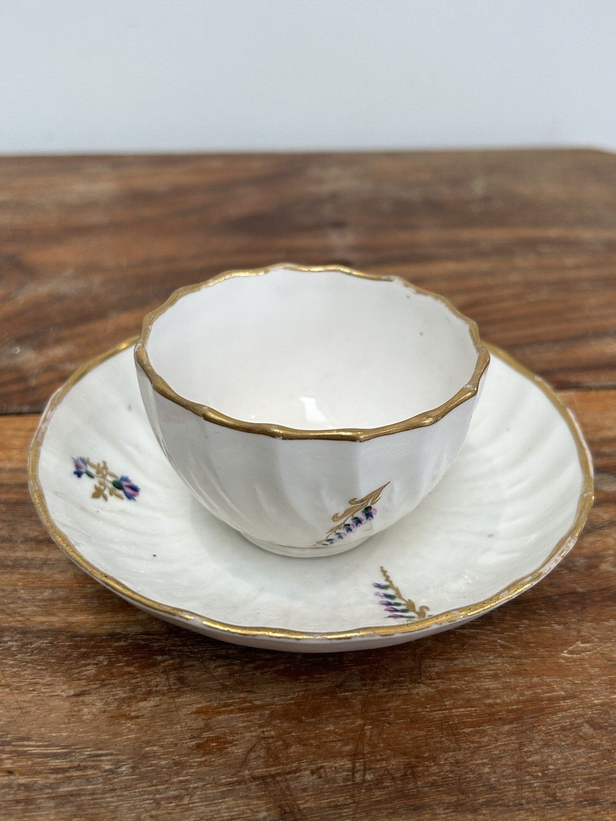 Antique Derby Porcelain Tea Bowl & Saucer No.129, Gilt Border & Floral, 19thc photo Home Decor