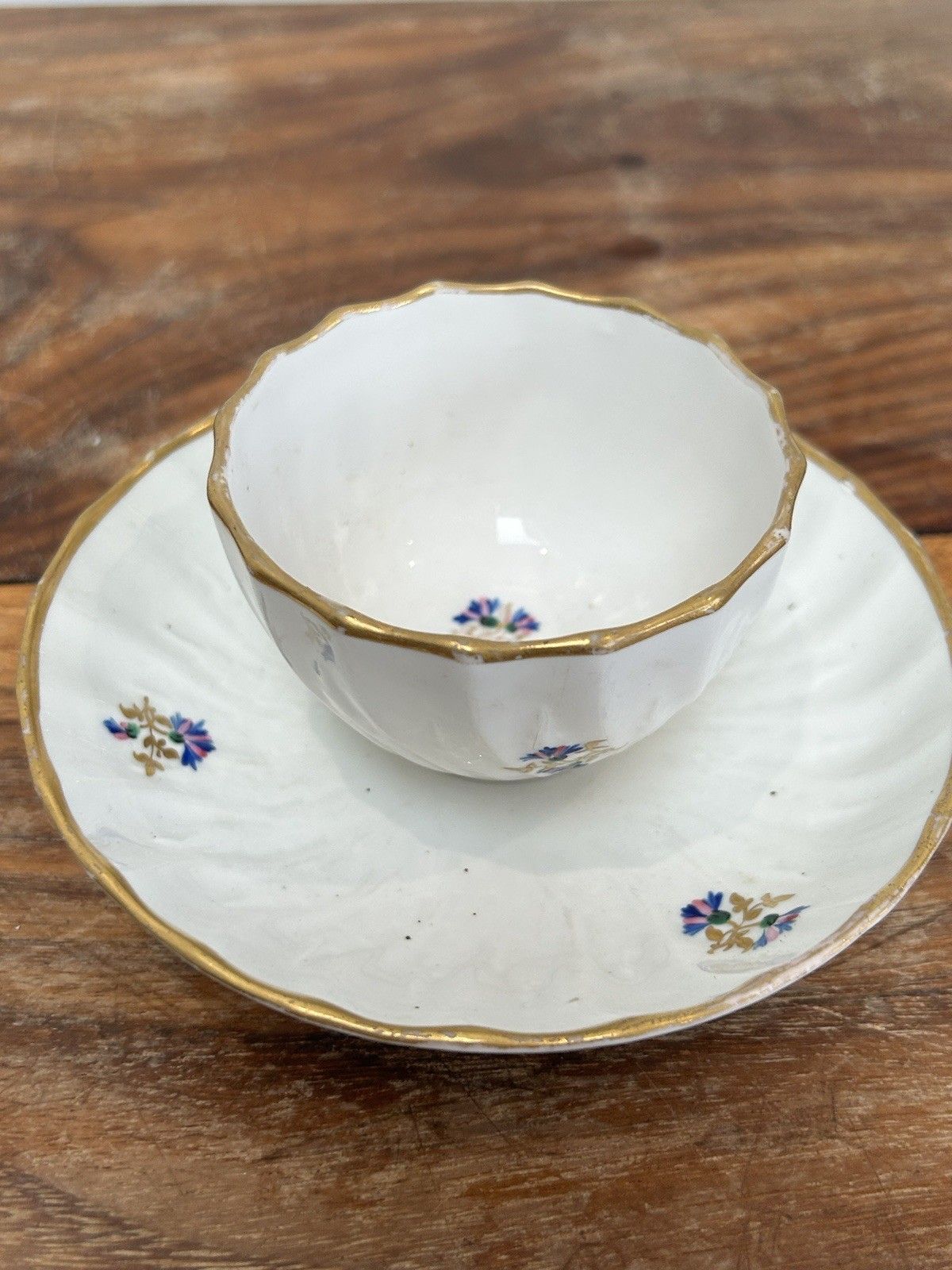 Antique Derby Porcelain Tea Bowl & Saucer No.129, Gilt Border & Floral, 19thc photo vinterior