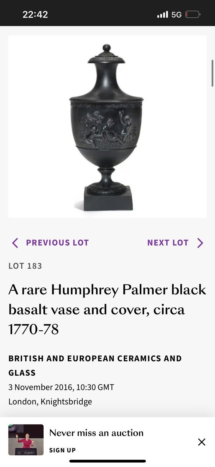 Humphrey Palmer Black Basalt Bacchic Relief Vase C1770 78 – 17cm Georgian photo vintage
