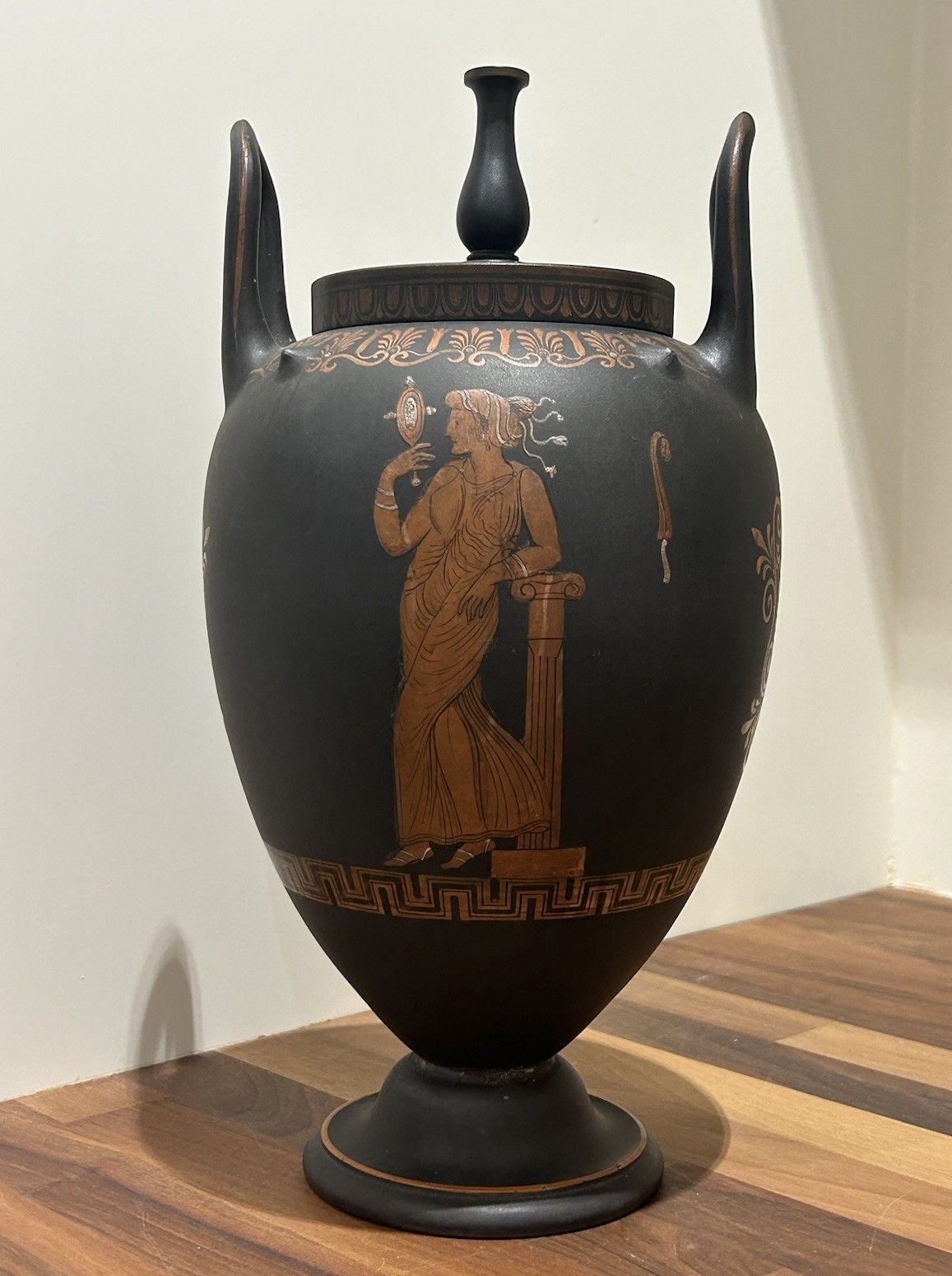 Wedgwood Encaustic Basalt Twin Handled Urn Vase C.1800, Impressed Mark