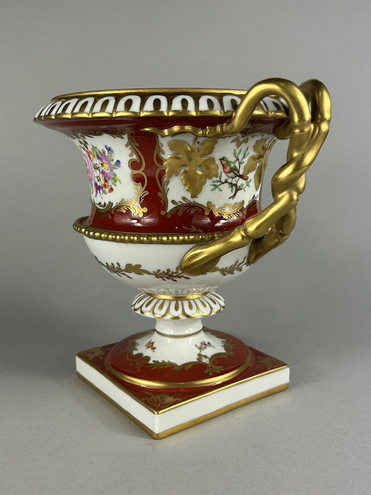 Dresden Carl Thieme German Hand Painted Floral Porcelain Vase Gilt Handles photo buy