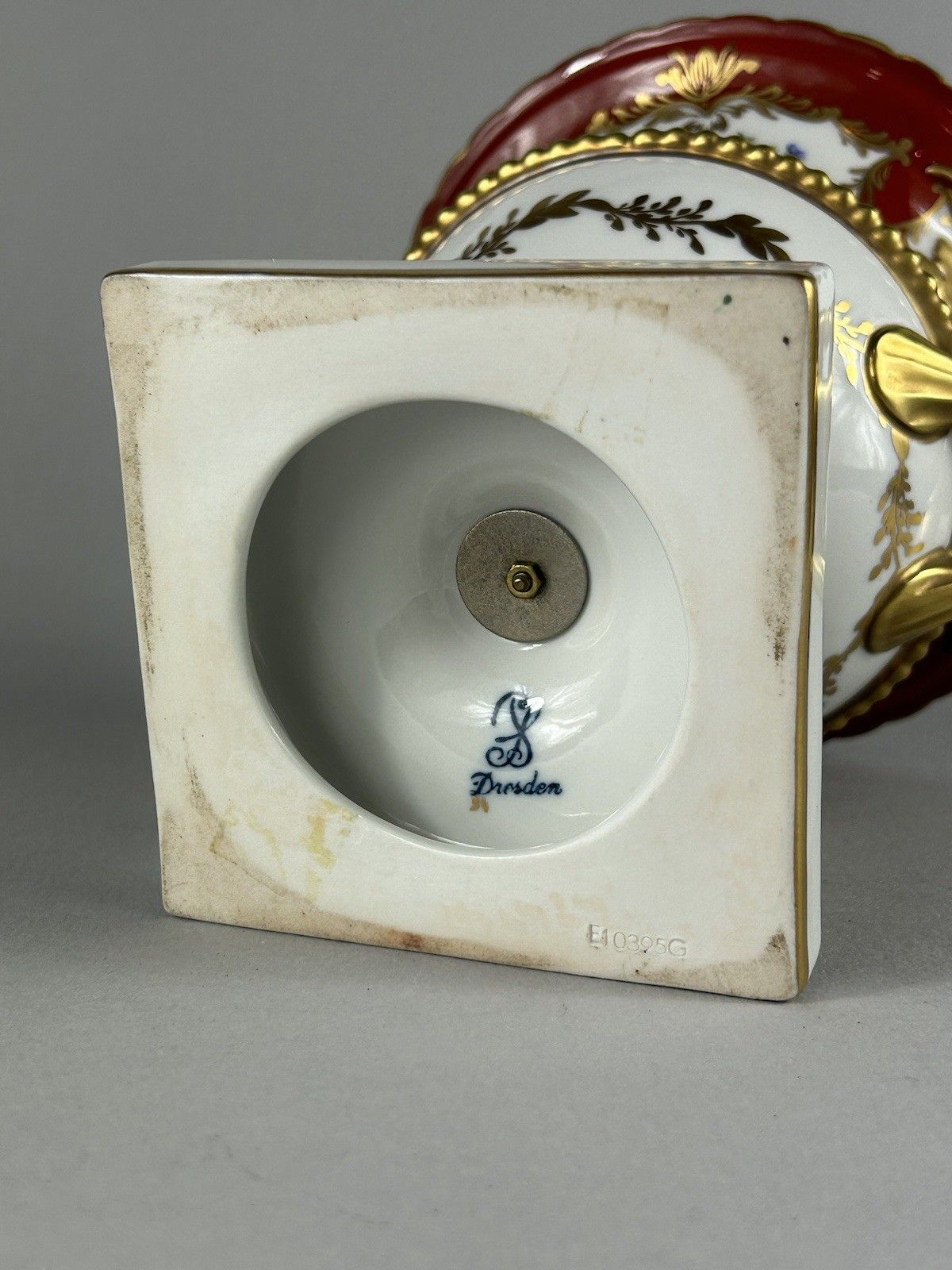 photo furniture Dresden Carl Thieme German Hand Painted Floral Porcelain Vase Gilt Handles